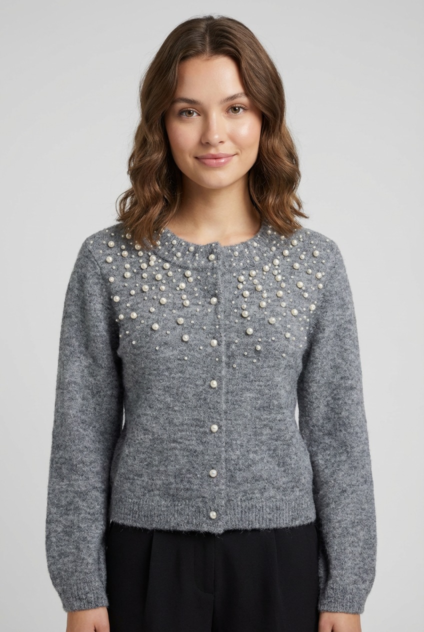 ONLY Strickjacke "ONLMIGGIE LS O-NECK PEARL CARDIGA EX KNT" Materialmix, re günstig online kaufen