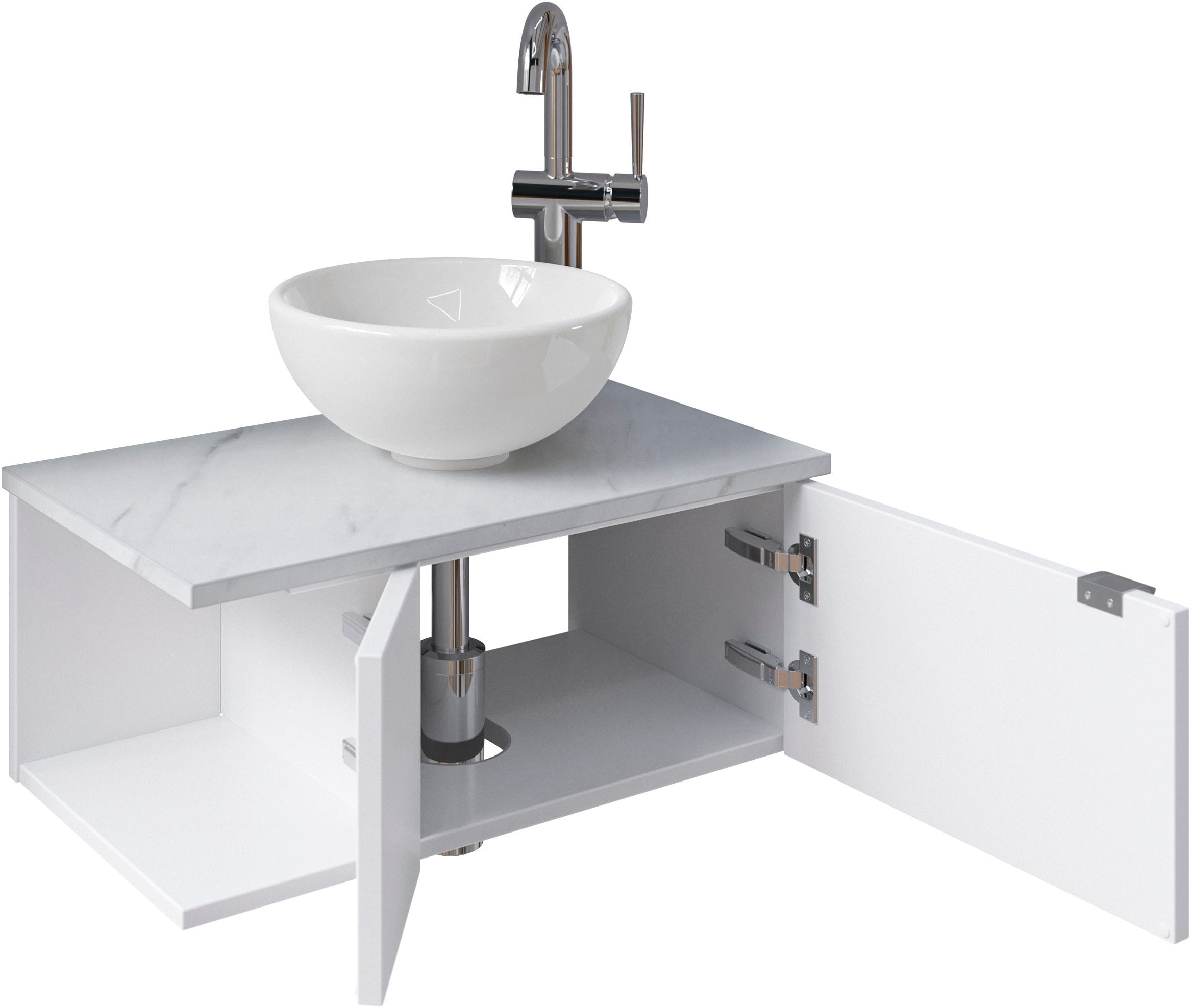 Saphir Badmöbel-Set »Serie 6915«, (4 St.), Gäste-Bad, 61 cm breit, mit LED-Spiegel, offenem Fach und 2 Türen