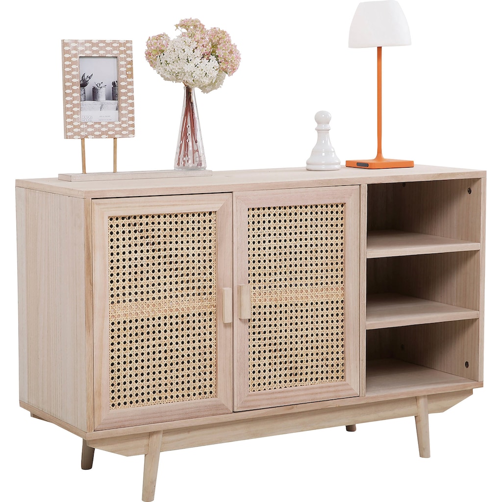 SalesFever Sideboard, Türfronten aus Rattangeflecht, Wiener Geflecht