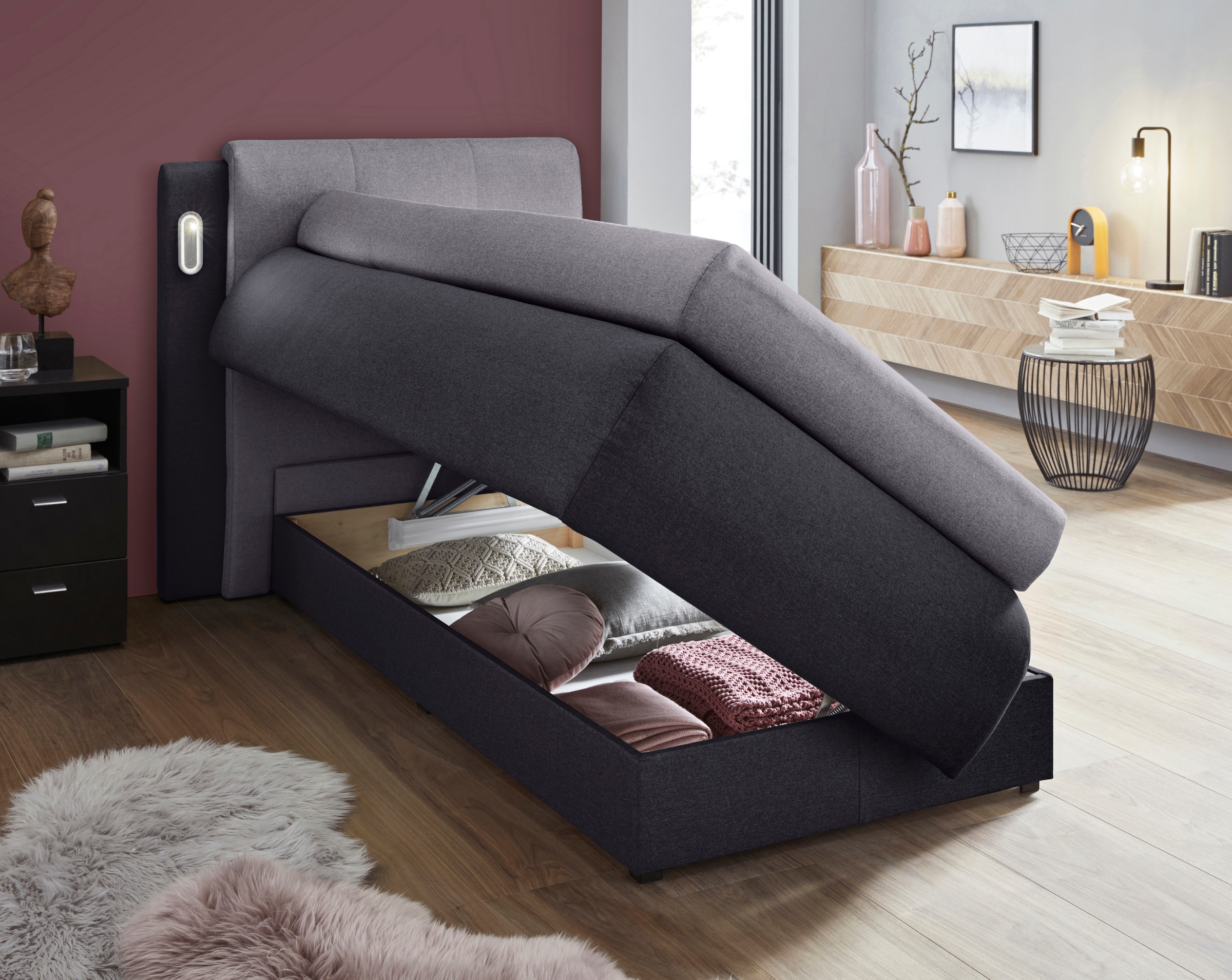 COLLECTION AB Boxspringbett »Borna«, inklusive Bettkasten, LED-Beleuchtung und Topper