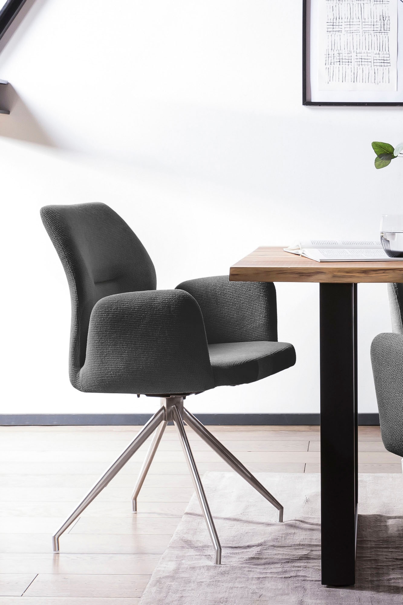 SalesFever Esszimmerstuhl "Taormina Armlehnstuhl mit silbernem Edelstahlges günstig online kaufen