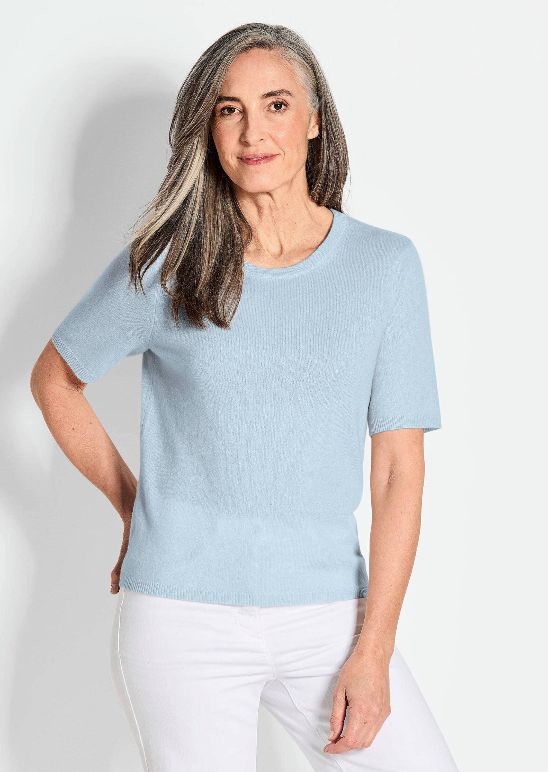 Thumbnail - GOLDNER Kurzarmpullover "Kurzgröße Kaschmir-Halbarmpullover mit Rundhals" Aufwendig in Form gestrickt