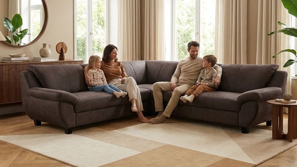 OTTO home "Sillkeborg 251 x 251 cm, formschönes Sofa mit dunklen Füßen" mit Schlaffunktion, L-Form, aus Pet Friendly Bezug