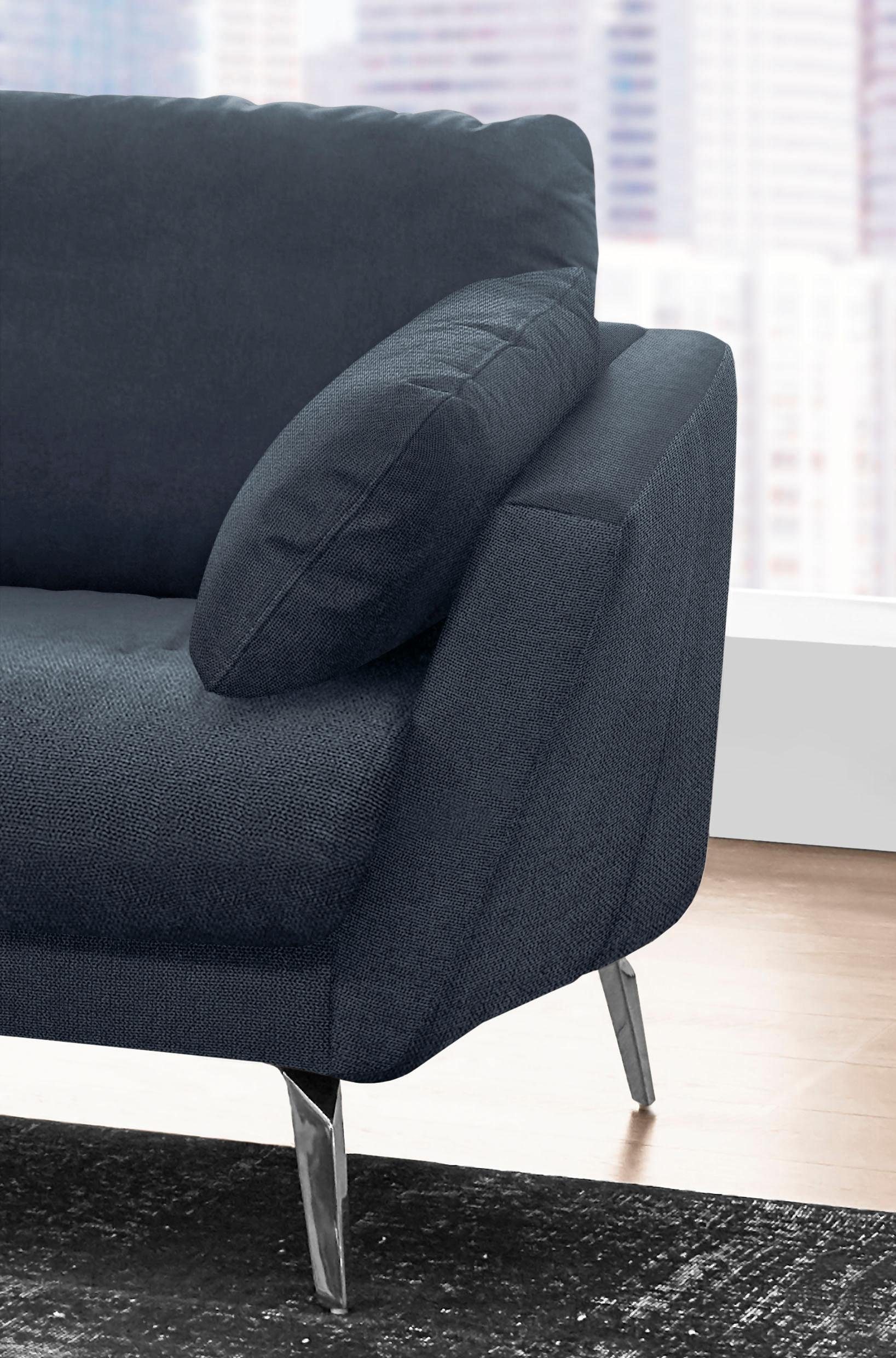 W.SCHILLIG Ecksofa »softy, Designsofa, zeitlos und elegant, hoher Sitzkomfort, L-Form«, mit dekorativer Heftung im Sitz, Füße Chrom glänzend