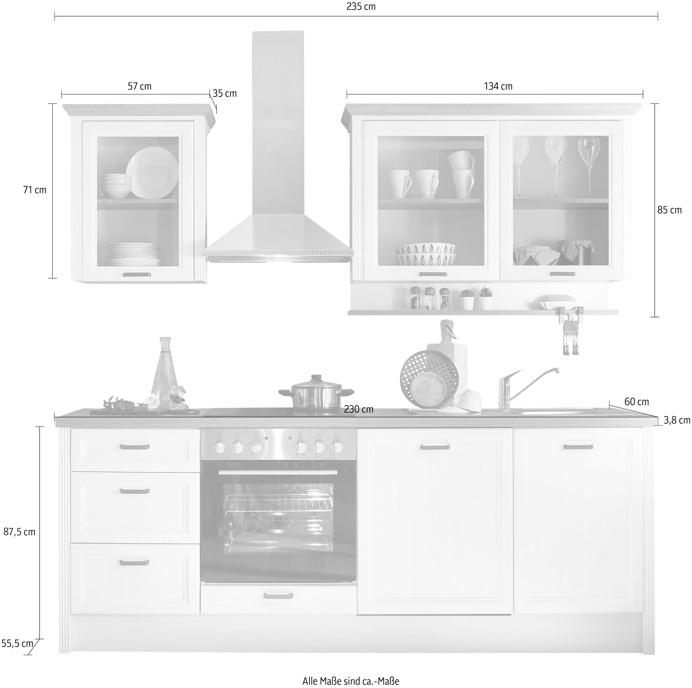 Kochstation Küche »Jasmin«, 230 cm breit, wahlweise mit oder ohne E-Geräte