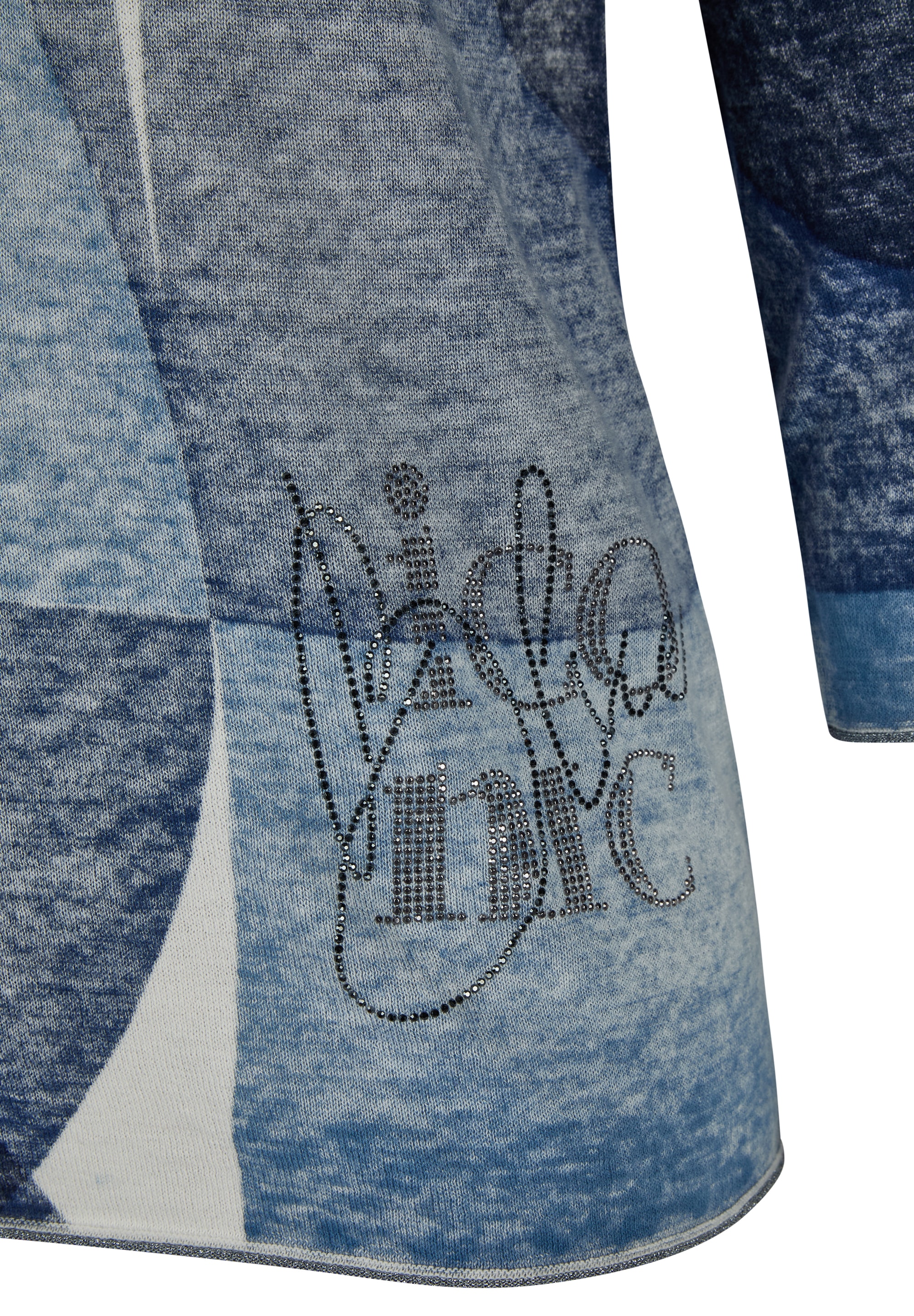 Rabe 3/4 Arm-Pullover mit Rundhalsausschnitt / Grafischer Print / Glitzer-Details