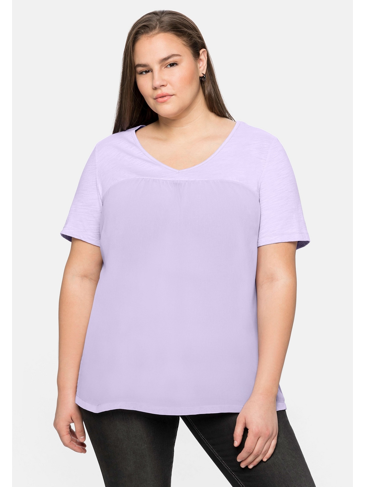 Sheego T-Shirt »Große Größen«, im Materialmix, in A-Linie