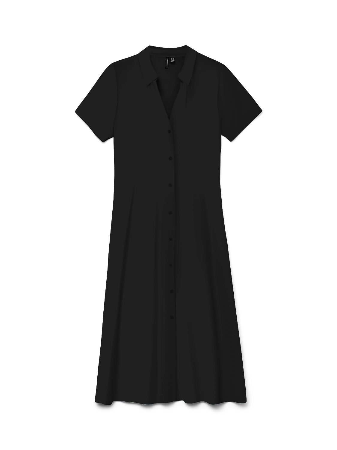 Blusenkleid VERO MODA "VMJOSIE S/S CALF SHIRT DRESS WVN GA", Damen, Gr. L, N-Gr, schwarz, Web, Obermaterial: 83% Viskose, 17% Nylon, unifarben, regular fit knieumspielend, V-Ausschnitt, Kleider Blusenkleid, Viskosemischung, regular fit