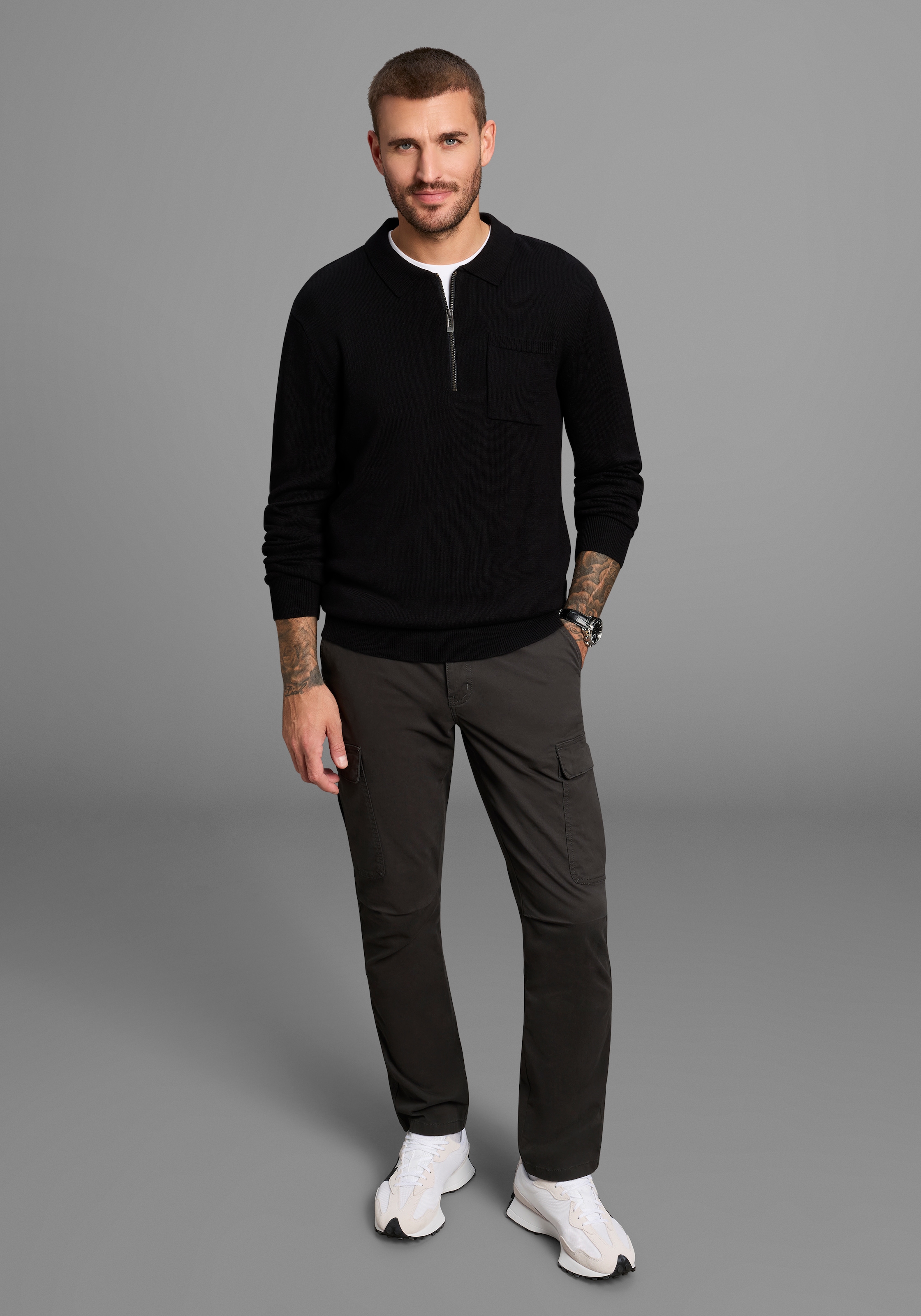 Bruno Banani Polokragenpullover, mit Reißverschluss und Brusttasche