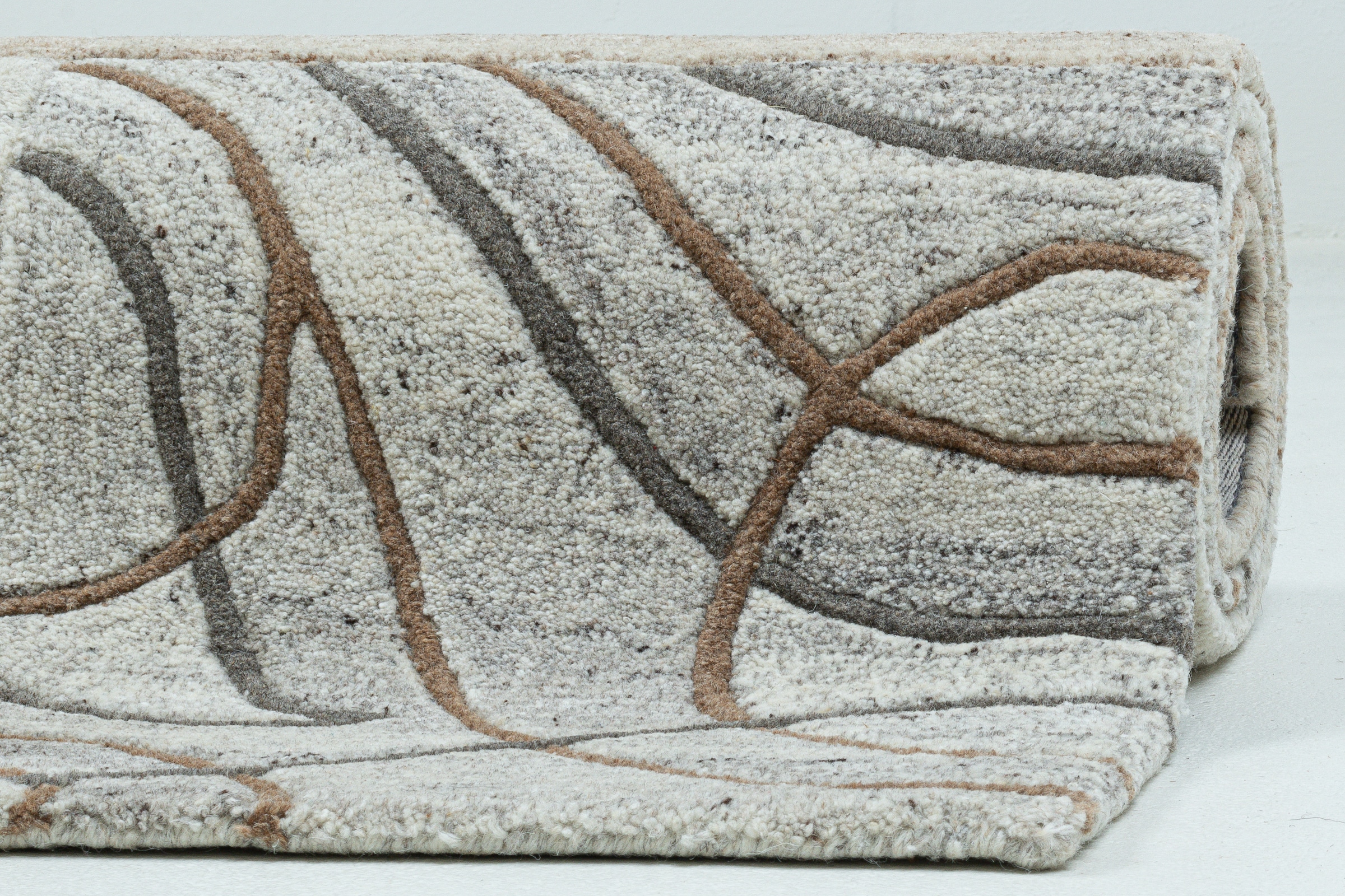 THEKO Wollteppich »Royal Natur 4028«, rechteckig, 14 mm Höhe, reine Wolle, handgetuftet, Naturtöne, Patchworkdesign, meliert
