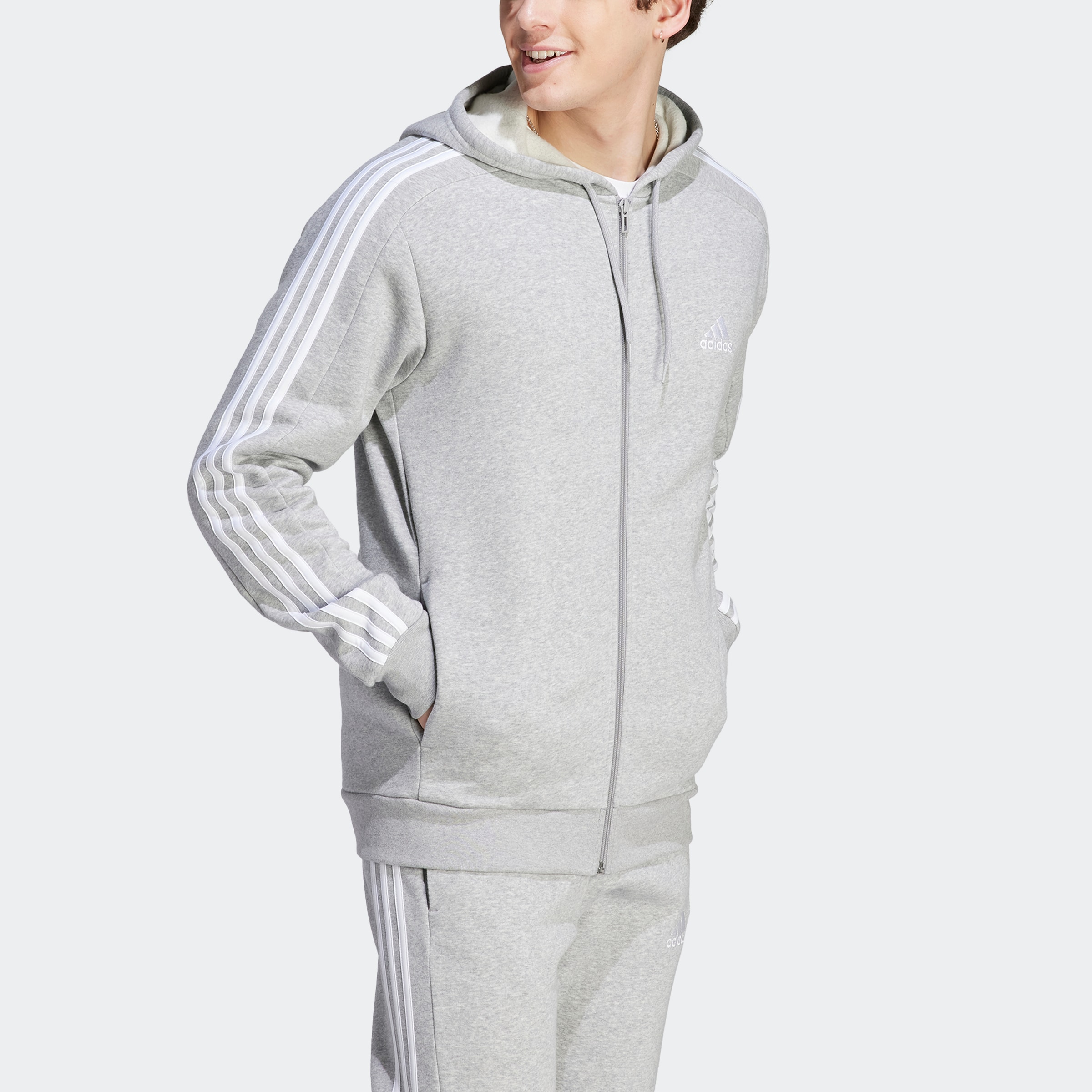 adidas Sportswear Kapuzensweatjacke »ESSENTIALS 3STREIFEN KAPUZENJACKE«, angenehmes Material aus Baumwollmix