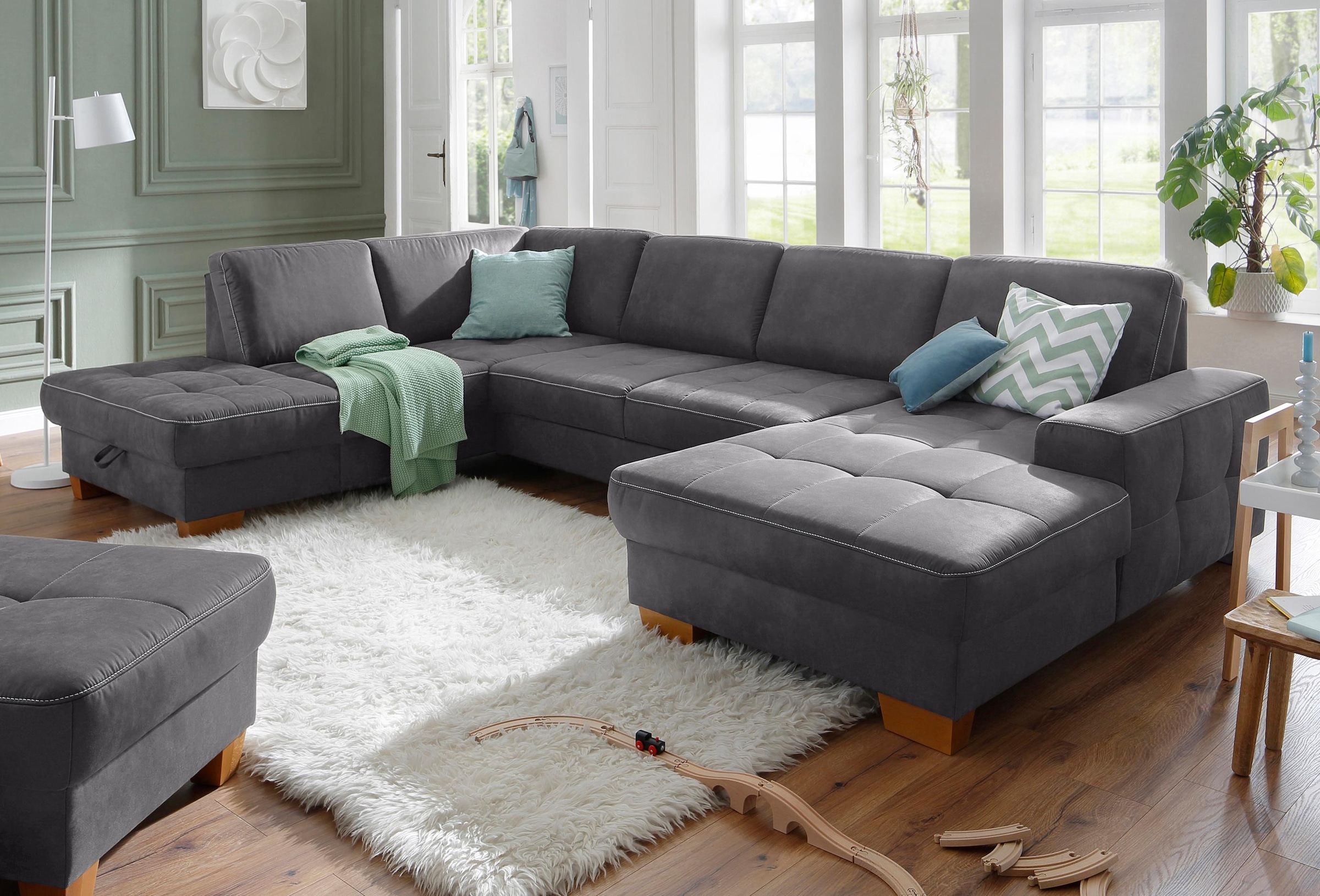 OTTO home Wohnlandschaft "Puccini U-Form" mit Federkern, Sitztiefenverstellung, Kontrastnaht