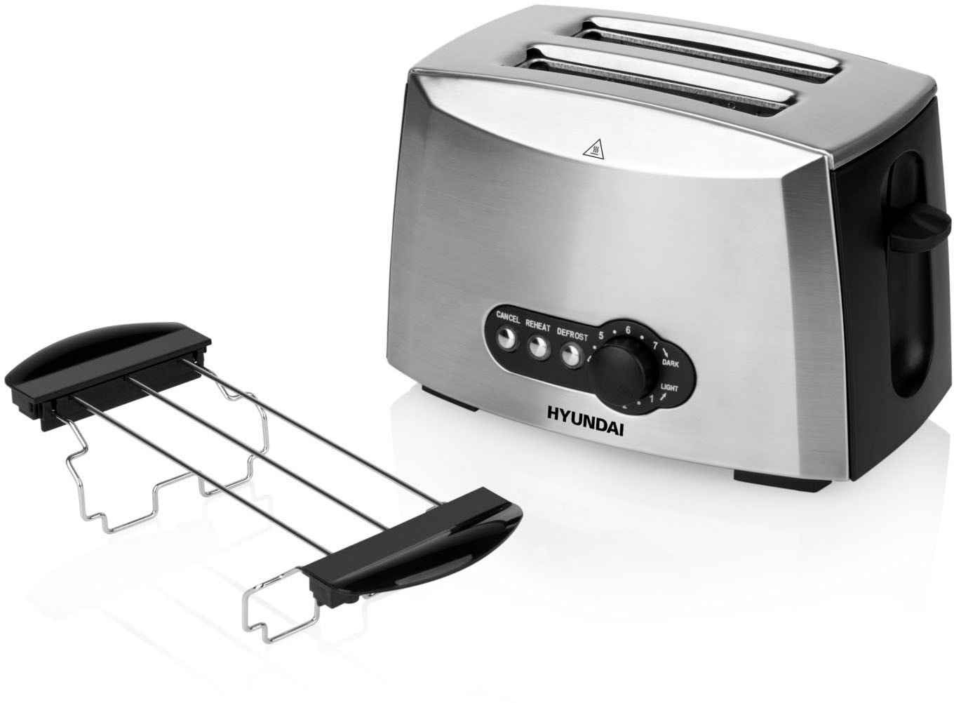 Hyundai Toaster »TO307SS«, 2 Schlitze, für 2 Scheiben, 900 W, 7 Regelung, Auftauen, Brötchenaufsatz, Krümmelschublade