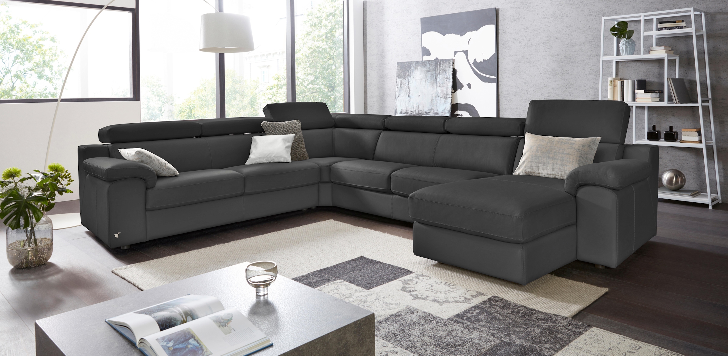 CALIA ITALIA Wohnlandschaft "CS Mambo, U-Form, Familiensofa, bequem und zeitlos" in Leder, inklusive Kopfteilverstellung