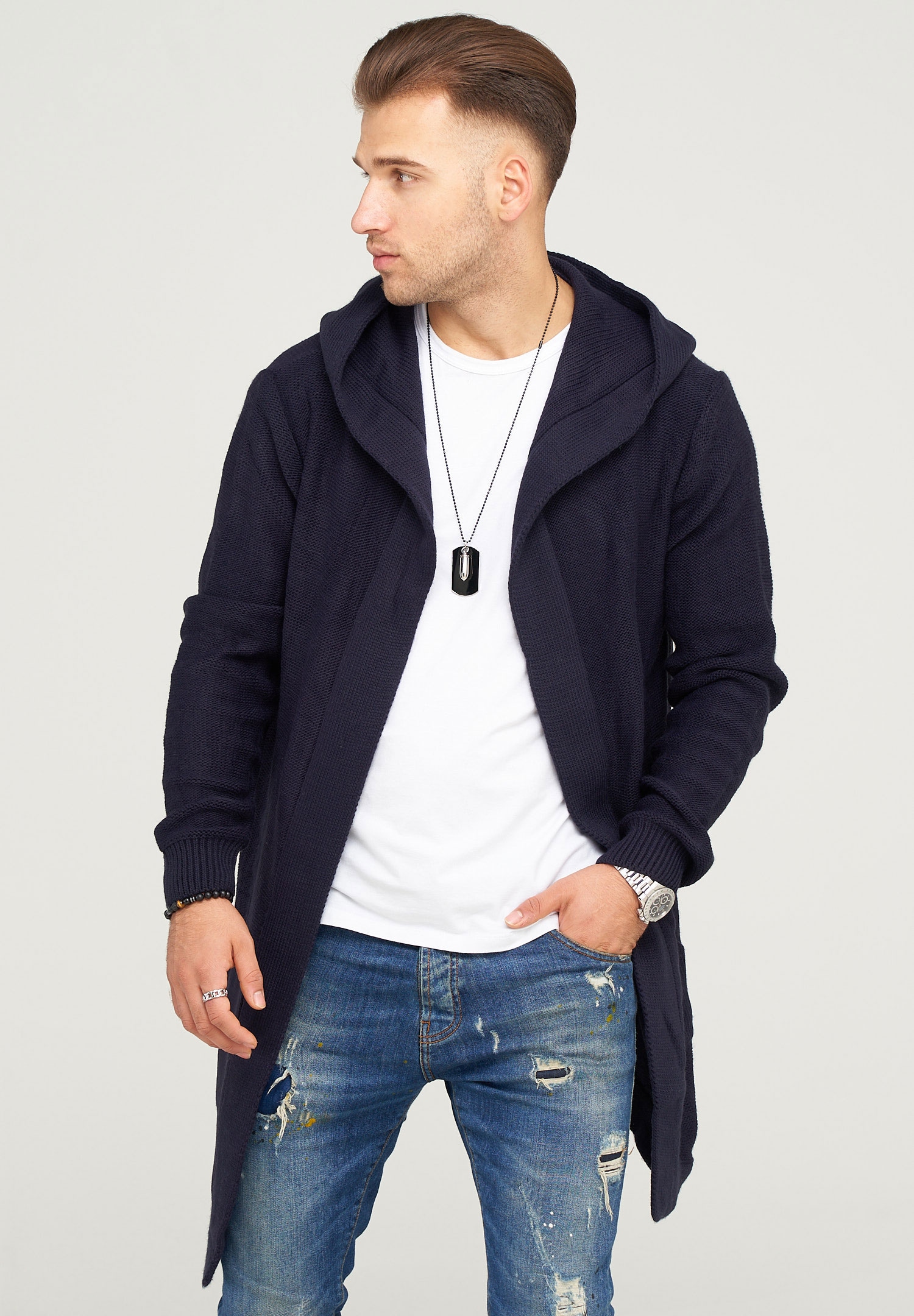 behype Strickjacke »JAROMIR«, mit kuscheliger Kapuze ▷ kaufen | BAUR