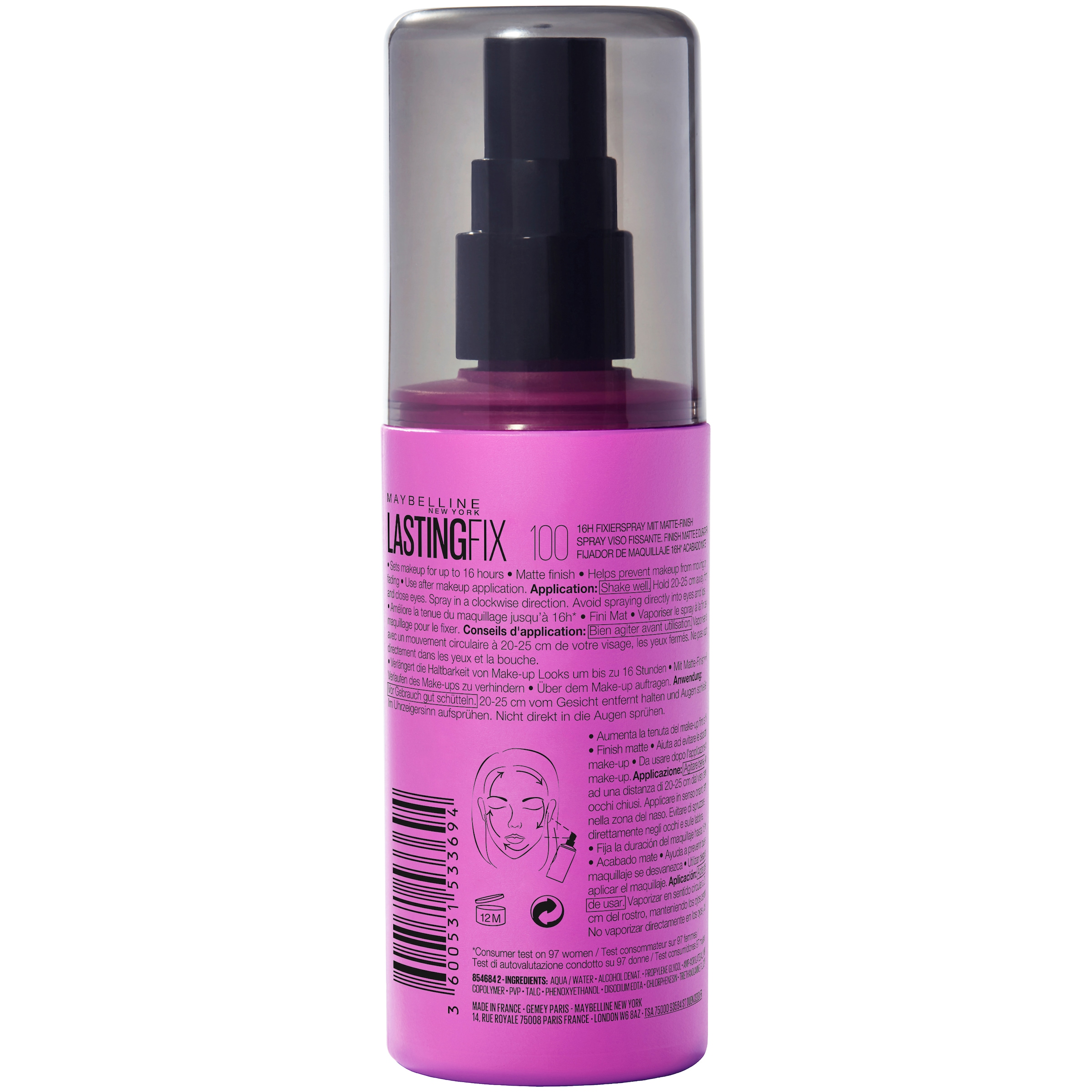 MAYBELLINE NEW YORK Fixierspray »FACESTUDIO LASTING FIX MAKEUP SPRAY« fixiere deinen matten Make-up-Look bis zu 16 Stunden.