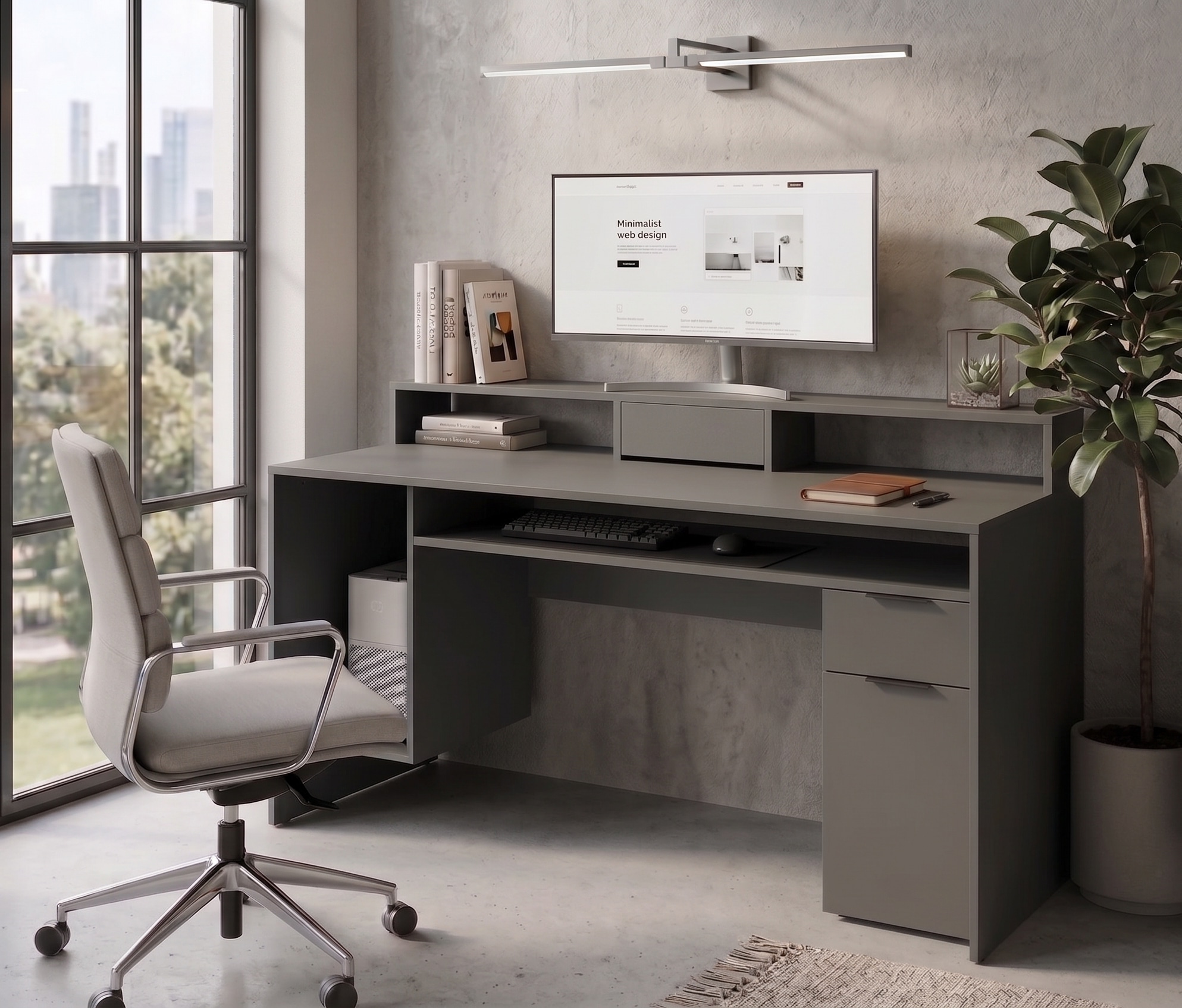 OTTO home Schreibtisch "Peooria Computertisch mit Monitoraufsatz & Towerfach, viel Stauraum" Büroschreibtisch, Gamingtisch mit Schublade, modern, Breite 160 cm