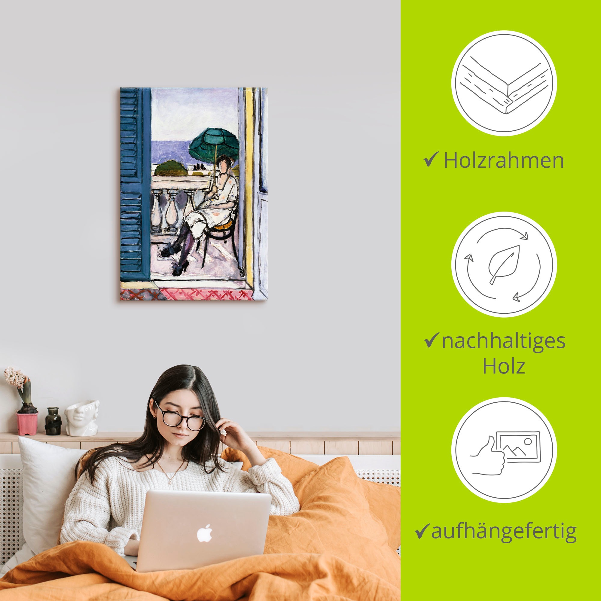 Wandbild ARTLAND "Frau auf einem Balkon. 1919-20", farbe bild(er): farbig, B:50cm H:70cm, Bilder, als Alubild, Leinwandbild, Poster, Wandaufkleber in verschied. Größen 2