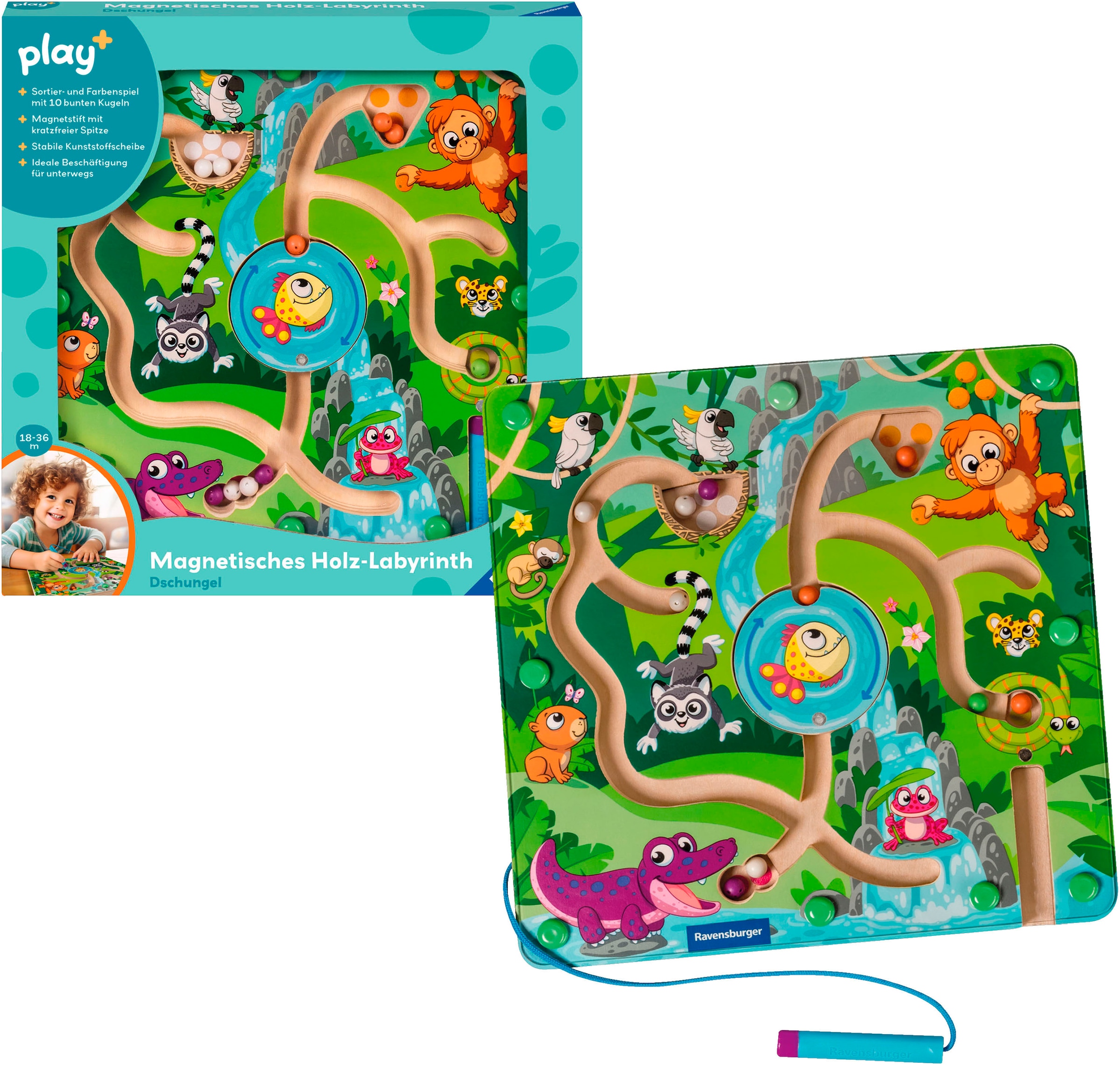 Spiel »Play+ Magnetisches Holz-Labyrinth: Dschungel«, Made in Europe, FSC® - schützt...