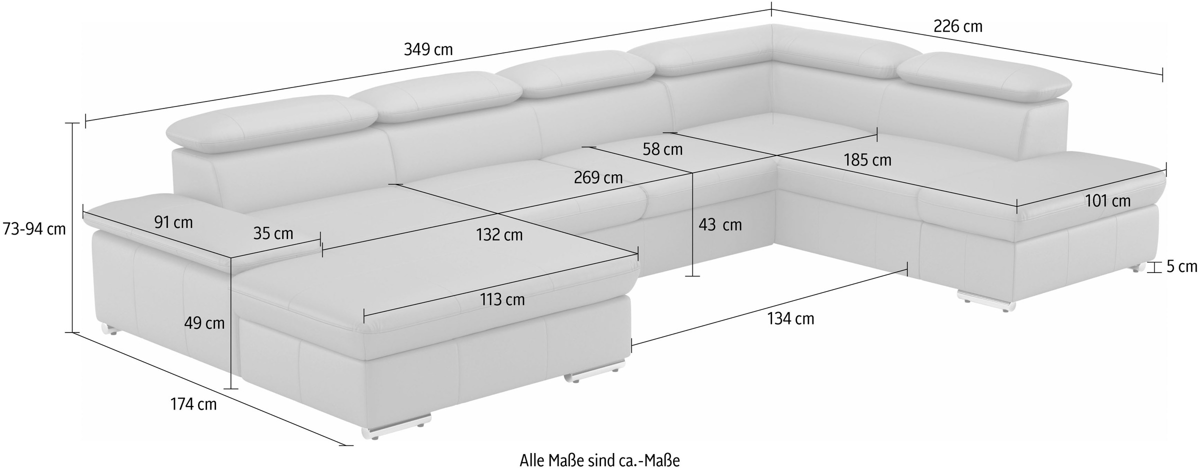 sit&more Wohnlandschaft »Valantine U-Form«, inkl. Kopf- und Armteilverstellung, wahlweise mit Bettfunktion