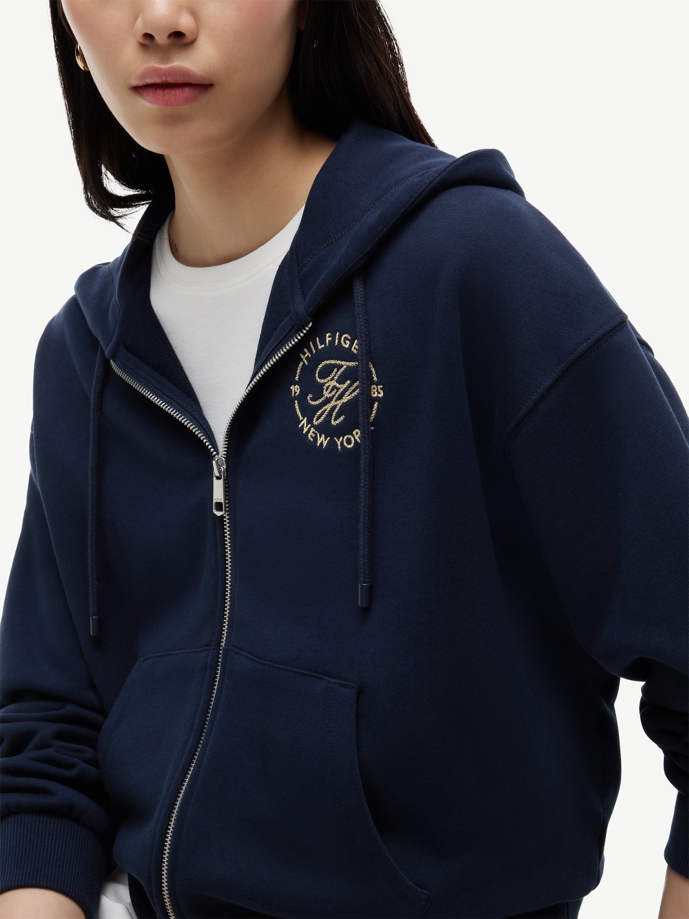 Tommy Hilfiger Kapuzensweatjacke »TH ROUNDAL ZIP-UP HOODIE« Baumwolle, Kapuze, Kängurutaschen