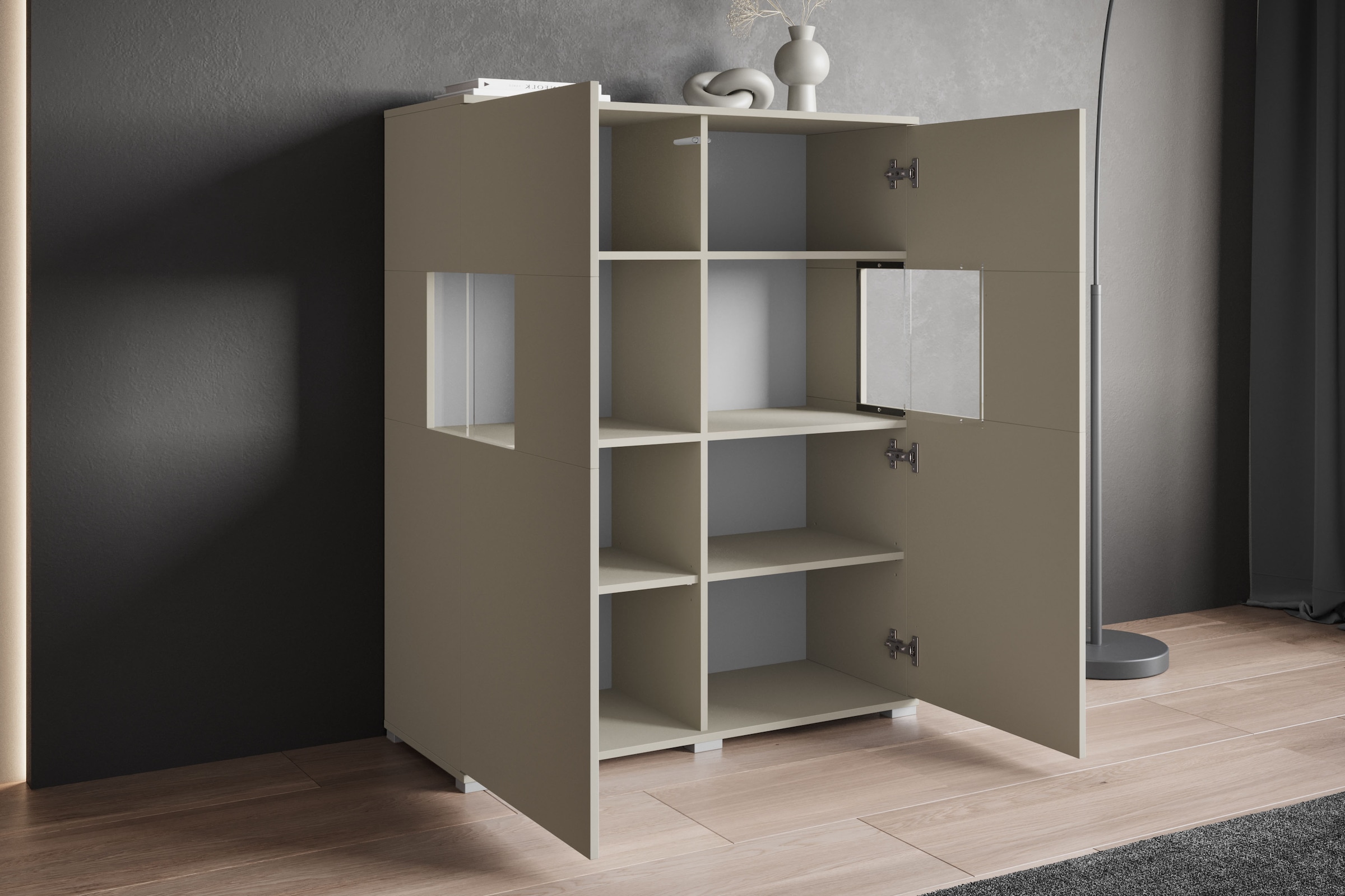 INOSIGN Highboard »Kenia«, (1 St.), Modernes Highboard mit Glastüren, Breite 100 cm