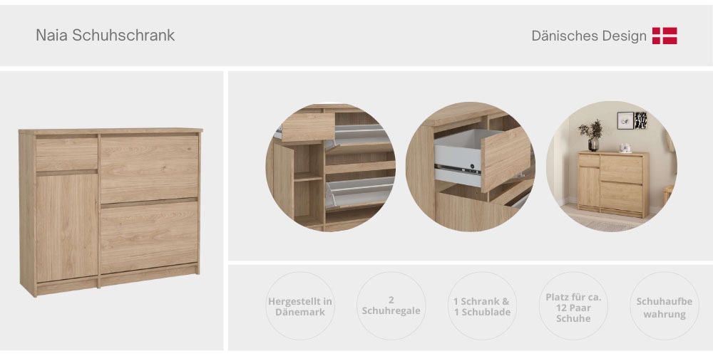 INOSIGN Schuhschrank »Naia Schuhaufbewahrung, Schuhkommode, Schuhregal, Modernes Design«, mit 2 Klappen und 1 Tür und 1 Schublade, Praktisch, Breite 109 cm