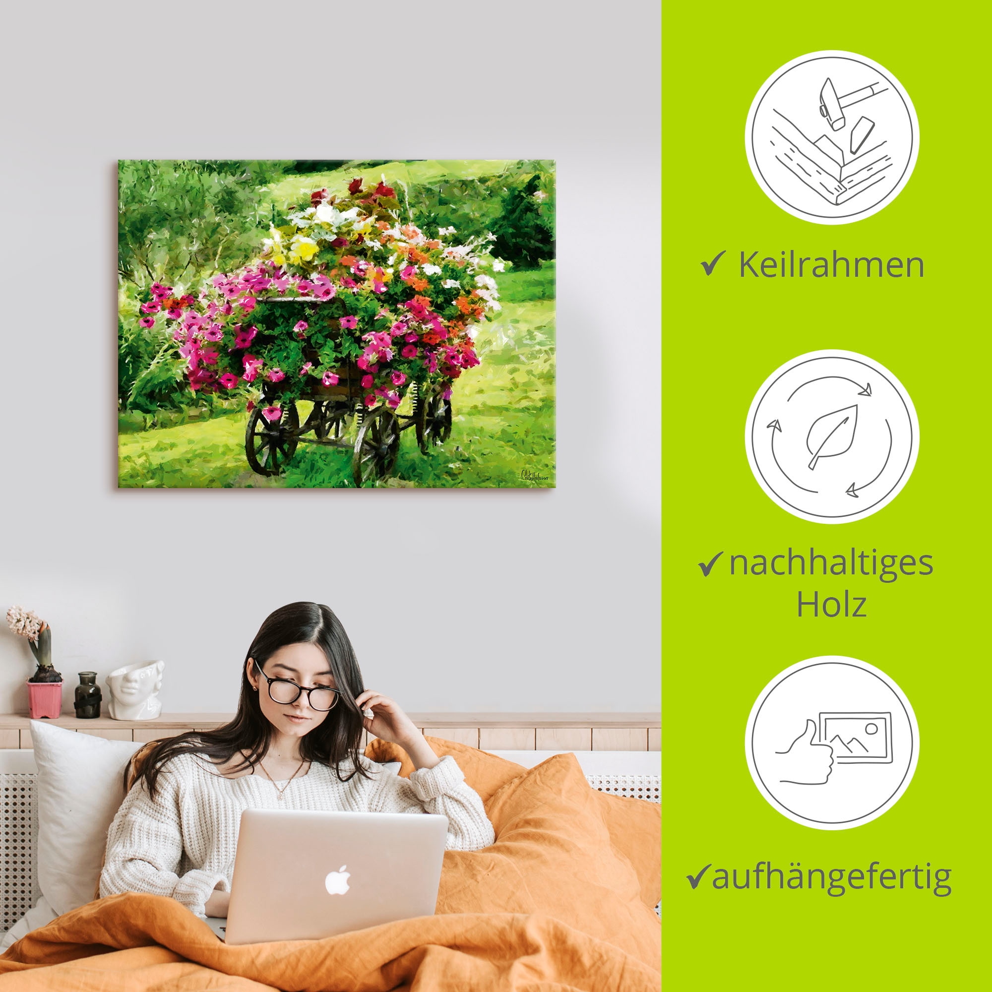 Artland Leinwandbild »Kutsche mit Blumen« Blumenbilder 1 Stk. tlg. auf Holzrahmen gespannt