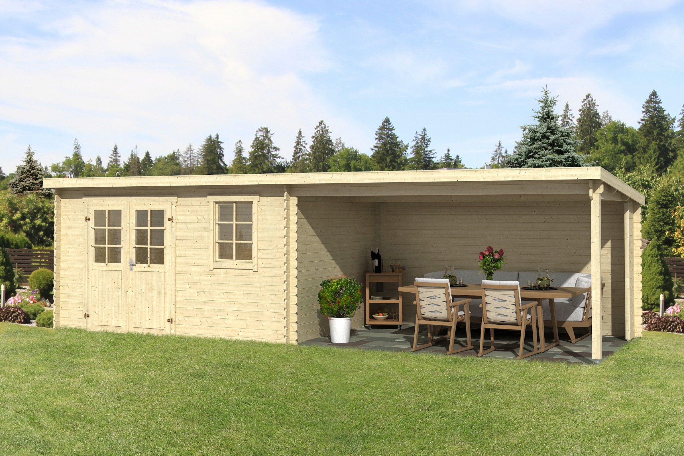 LASITA MAJA Gartenhaus "Reno, Naturbelassen" mit Anbau günstig online kaufen