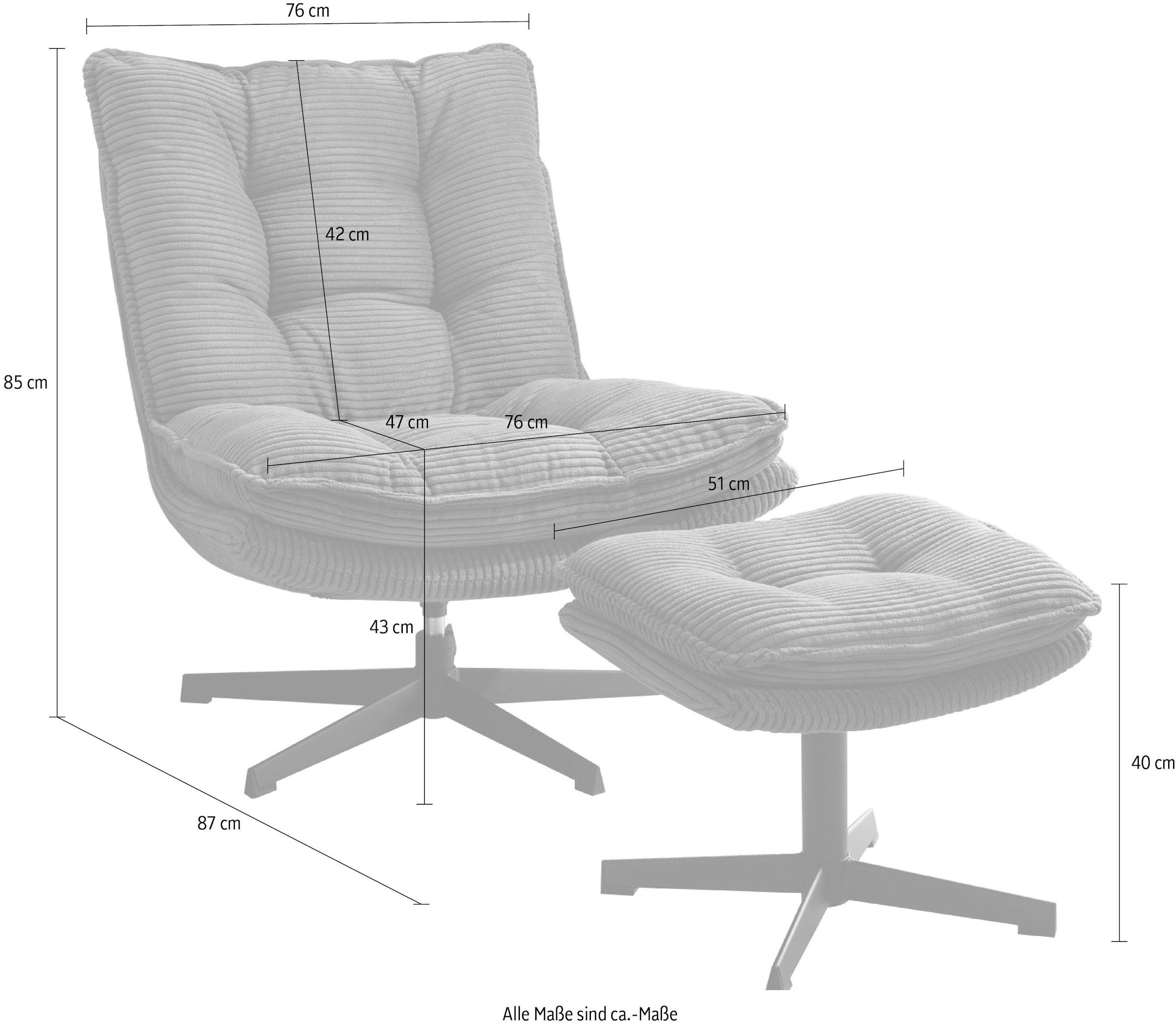 Jockenhöfer Gruppe Relaxsessel »Kasper«, Inklusive Hocker, 360° Drehfunktion, Cord