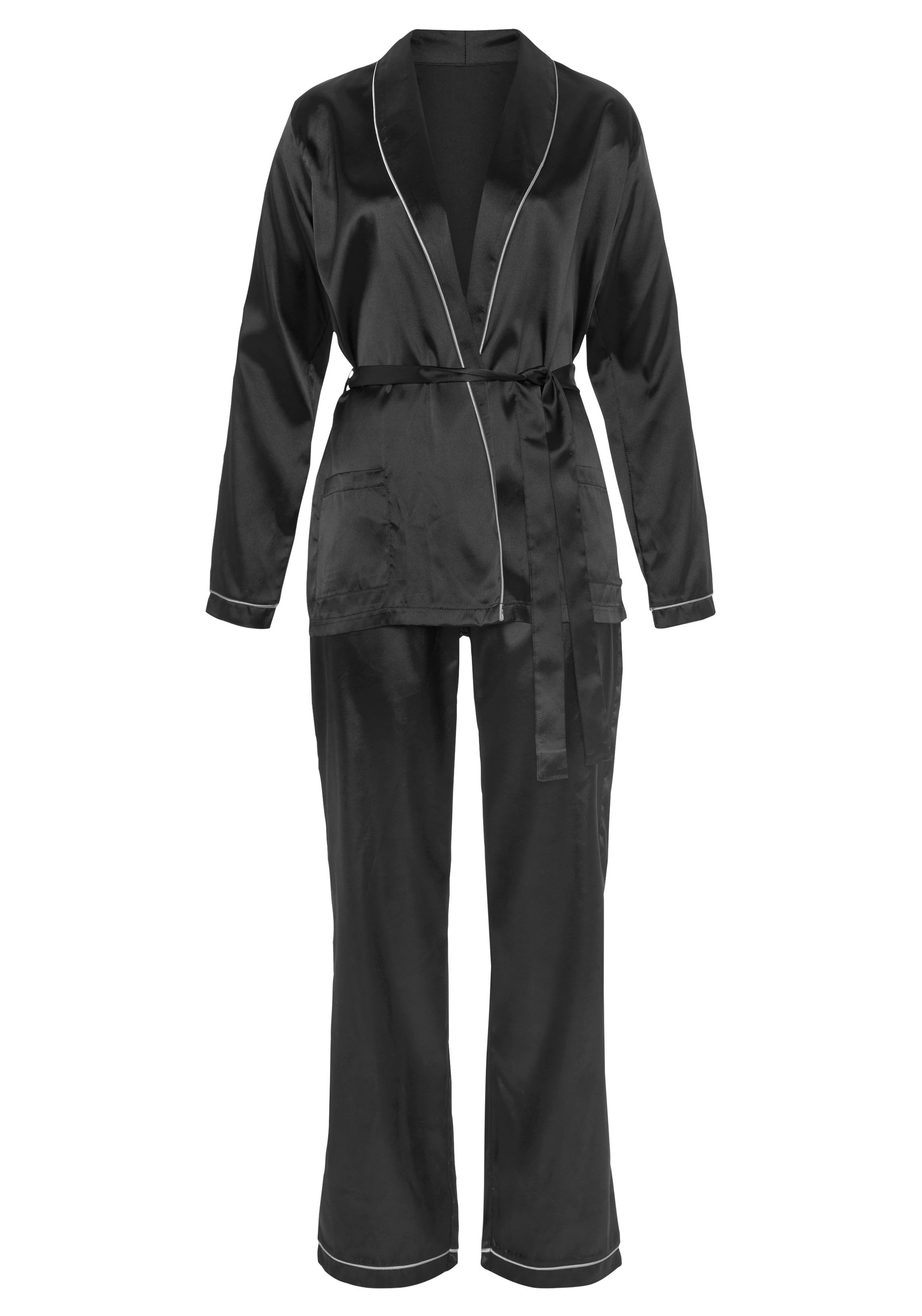 Bruno Banani Pyjama 1 Stück, 2 tlg. Satin mit Kontrastpaspel-Details günstig online kaufen