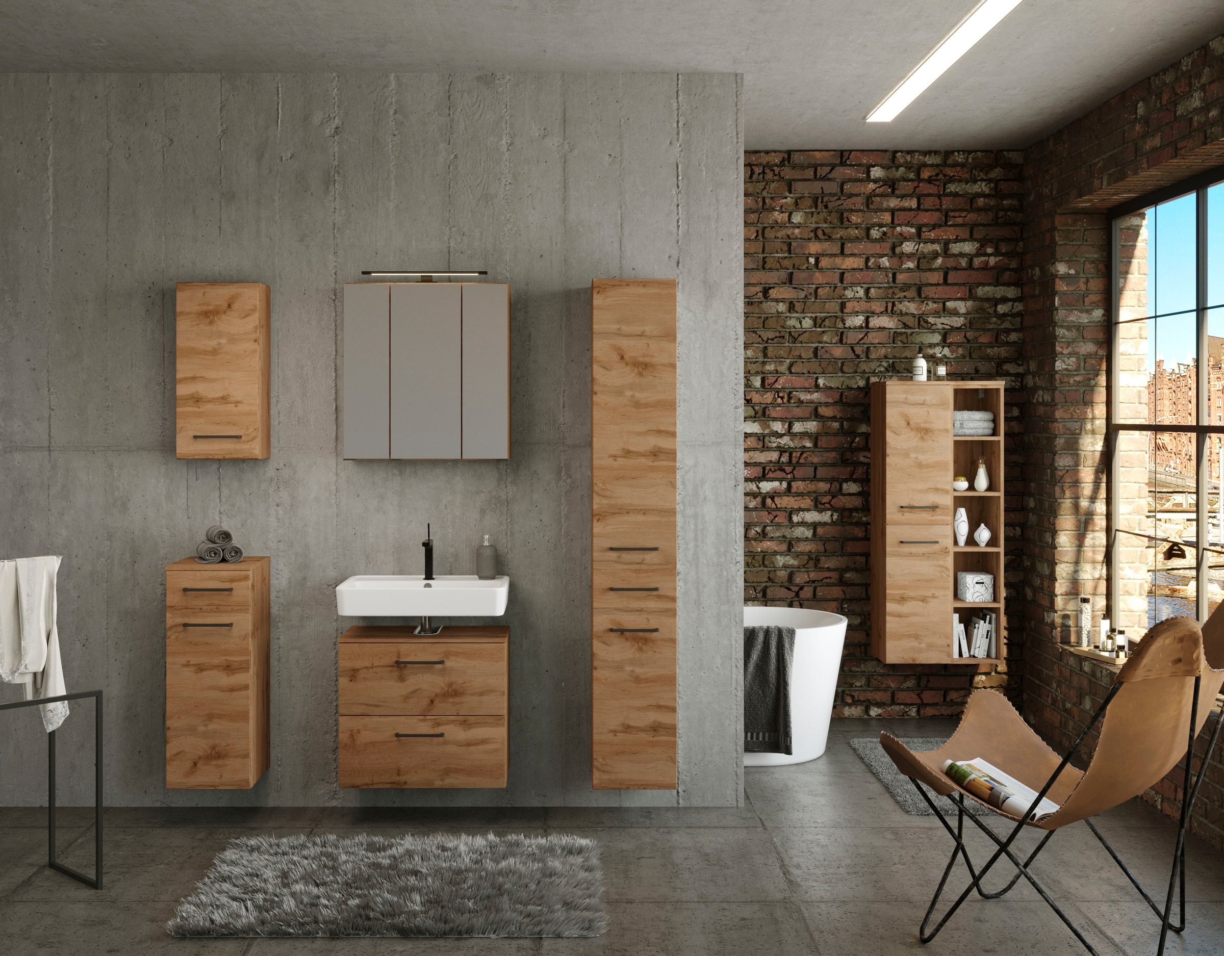 welltime Badmöbel-Set »Chicago«, (2 St., Spiegelschrank und Unterbeckenschrank)