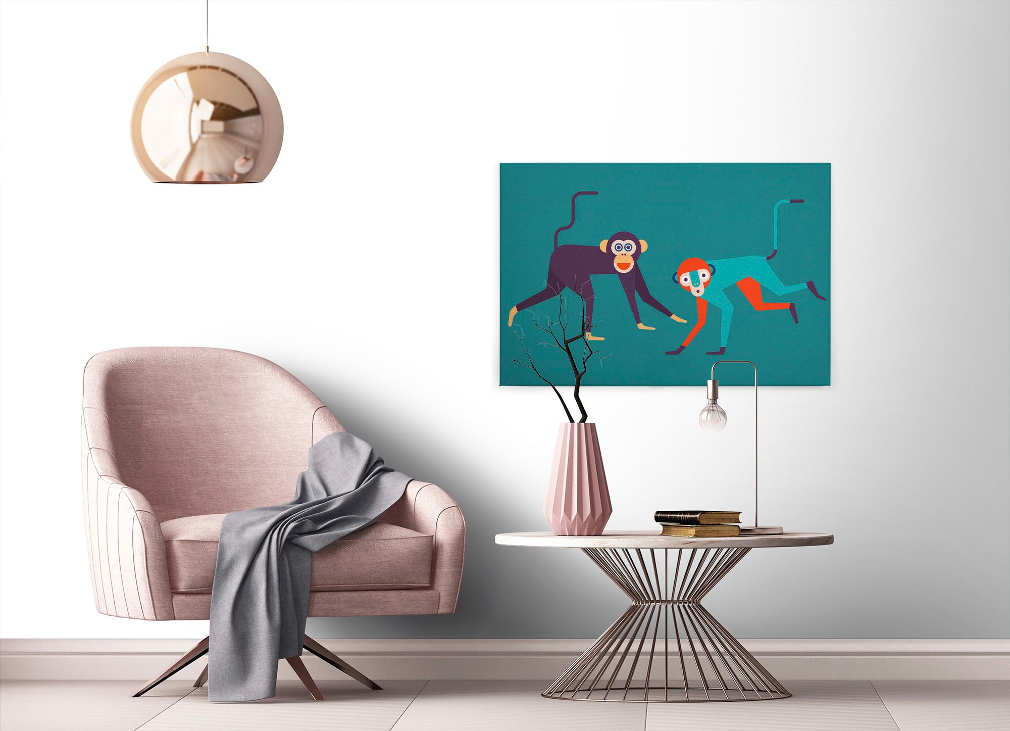 A.S. Création Leinwandbild »monkey business«, Kunst-Tiere-Kinder, (1 St.), Keilrahmen Bild Kunst Affen Bunt Leinwand-Bild Wohnzimmer modern Wand