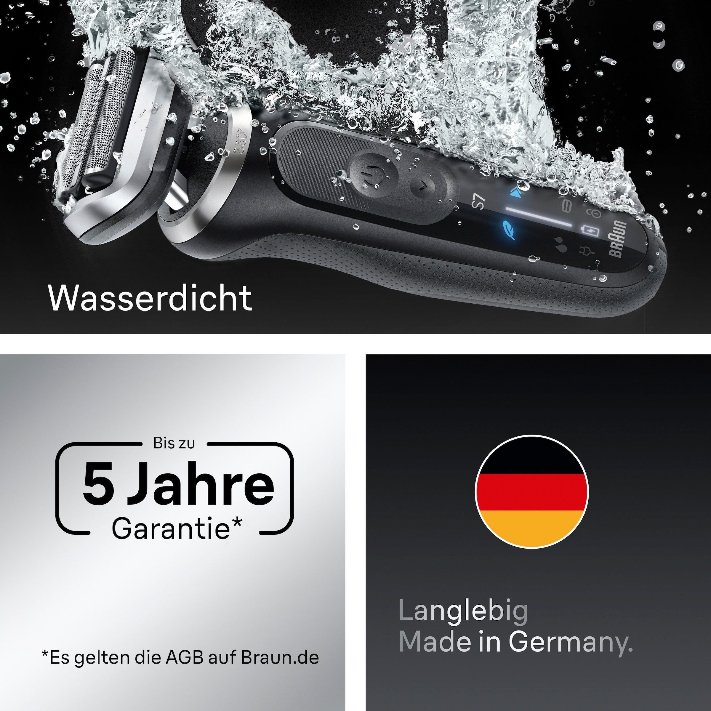 Braun Elektrorasierer »Series 7 72-N1620s«, 2 St. Aufsätze, Bis zu 60 Min Akku, +2 Aufsätze, 100% wasserdicht, Made in Germany