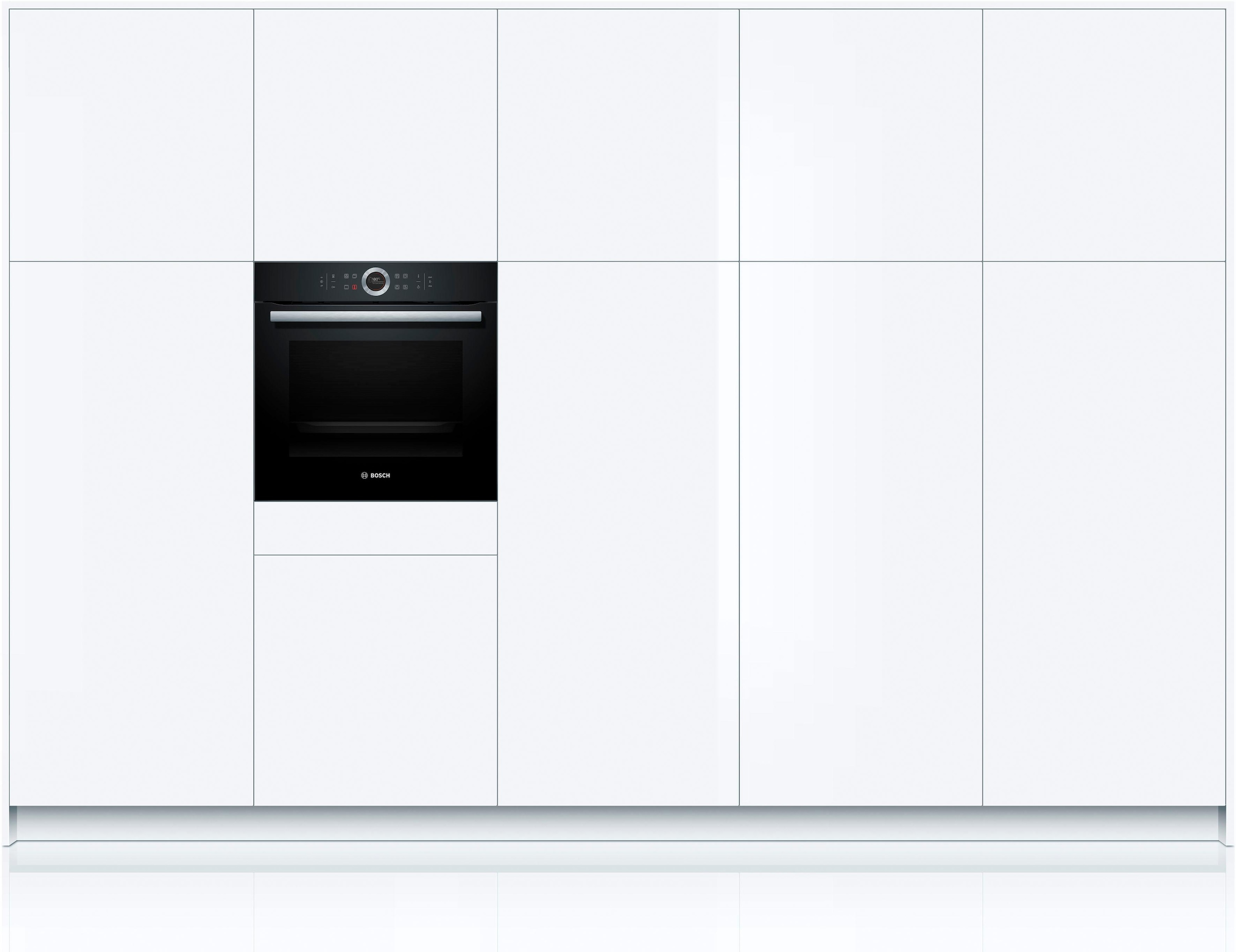 BOSCH Einbaubackofen »HBG635B«, Serie 8, mit Teleskopauszug nachrüstbar, ecoClean Direct, 4D-Heißluft-Eco-Ober-/Unterhitze Eco-Umluft-Infra-Grill-Großflächen-/Kleinflächengrill-Pizzastufe-Sanftgaren-Vorwärmen-Warmhalten-Auftaustufe, mit Pizzastufe