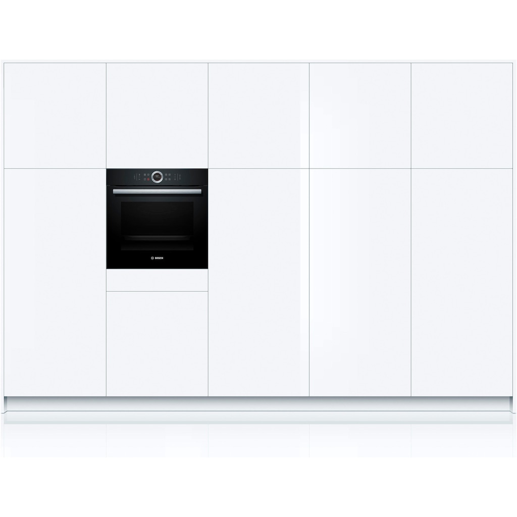 BOSCH Einbaubackofen »HBG635B«, Serie 8, mit Teleskopauszug nachrüstbar, ecoClean Direct, 4D-Heißluft-Eco-Ober-/Unterhitze Eco-Umluft-Infra-Grill-Großflächen-/Kleinflächengrill-Pizzastufe-Sanftgaren-Vorwärmen-Warmhalten-Auftaustufe, mit Pizzastufe