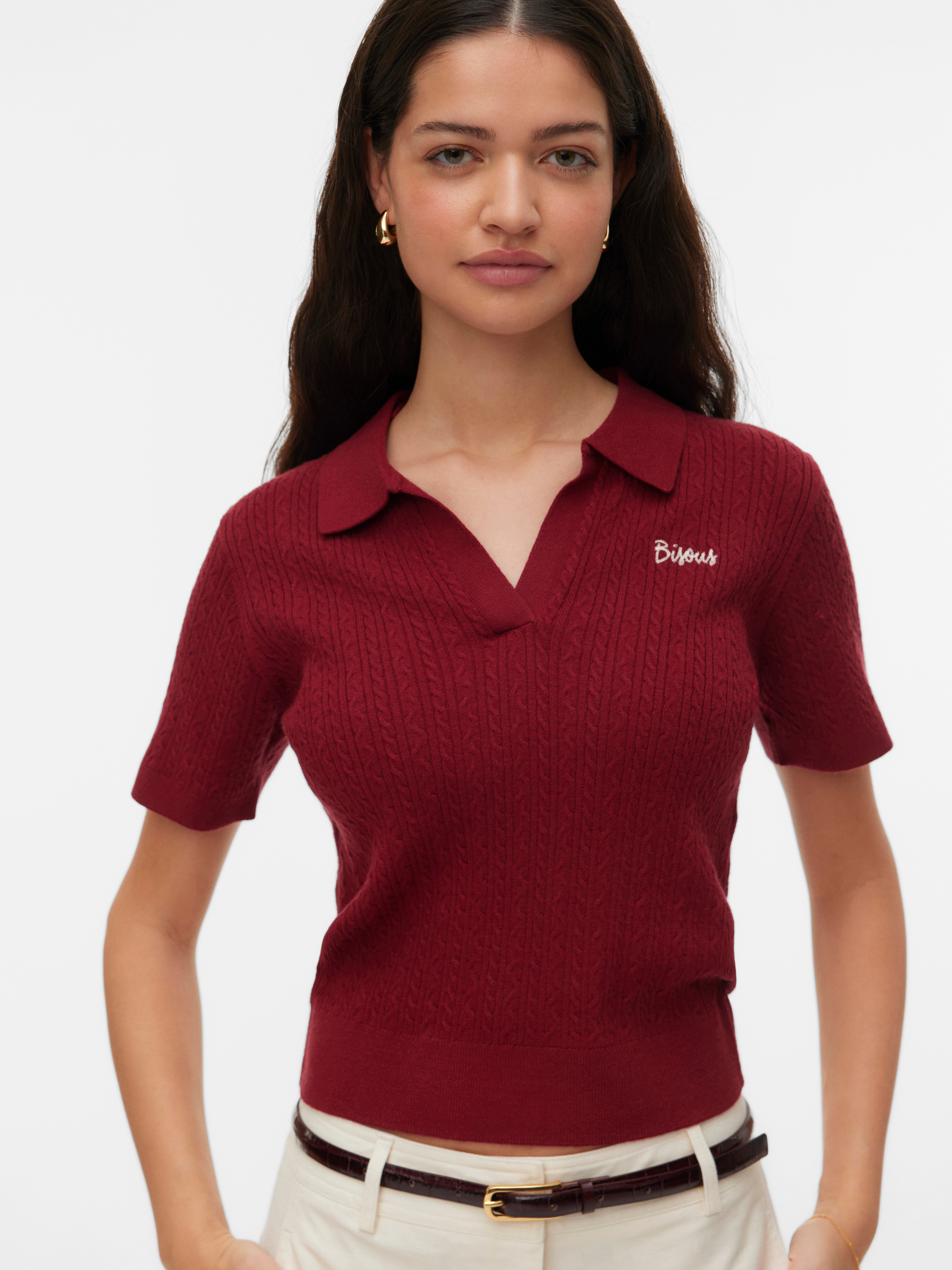 Vero Moda Polokragenpullover "Vmgold Cable Ss Poloneck Pullover" Viskosemischung, Regular Fit
