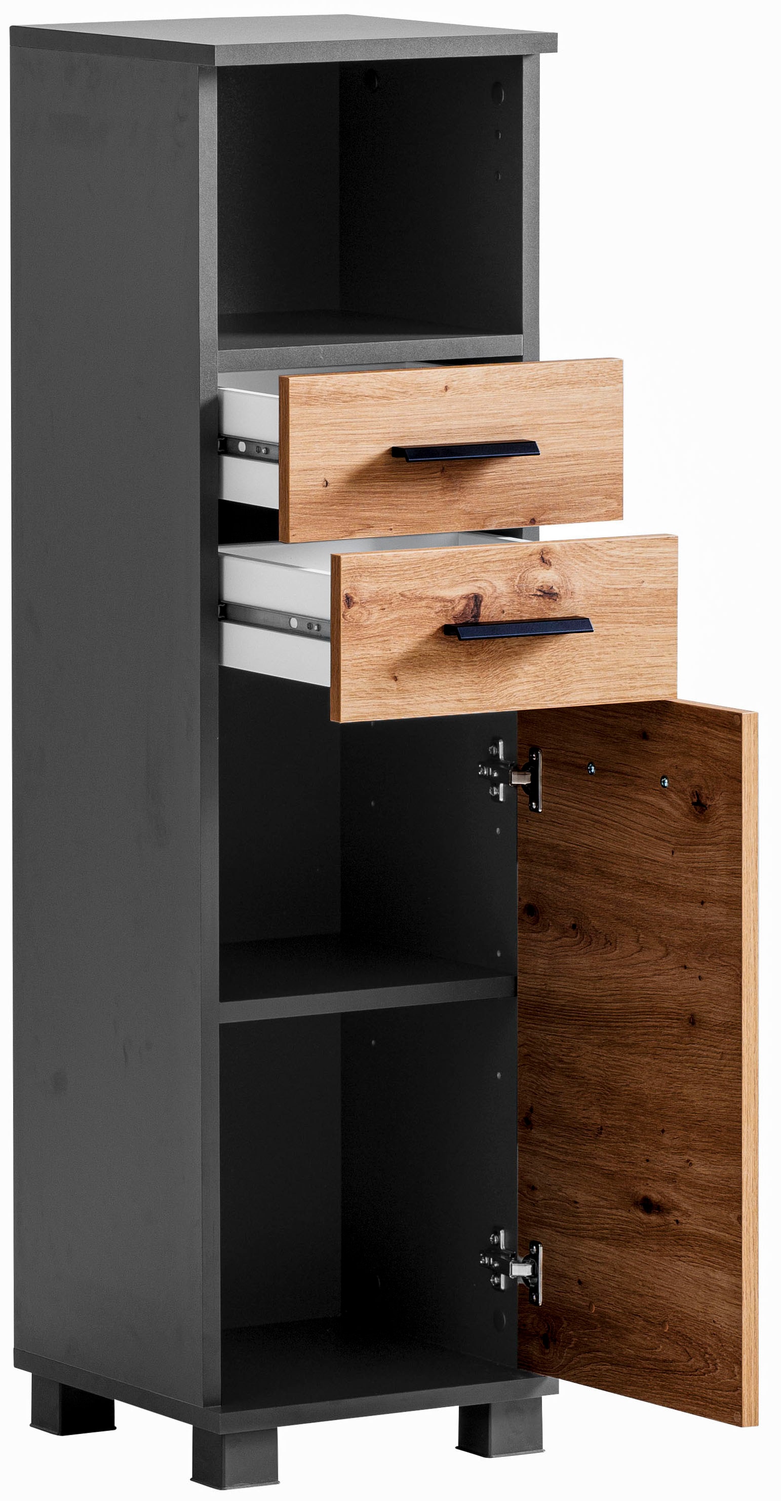 welltime Midischrank »Palermo, Breite 30 cm«, Wechselbarer Türanschlag, Metallbeschläge, Teilauszüge