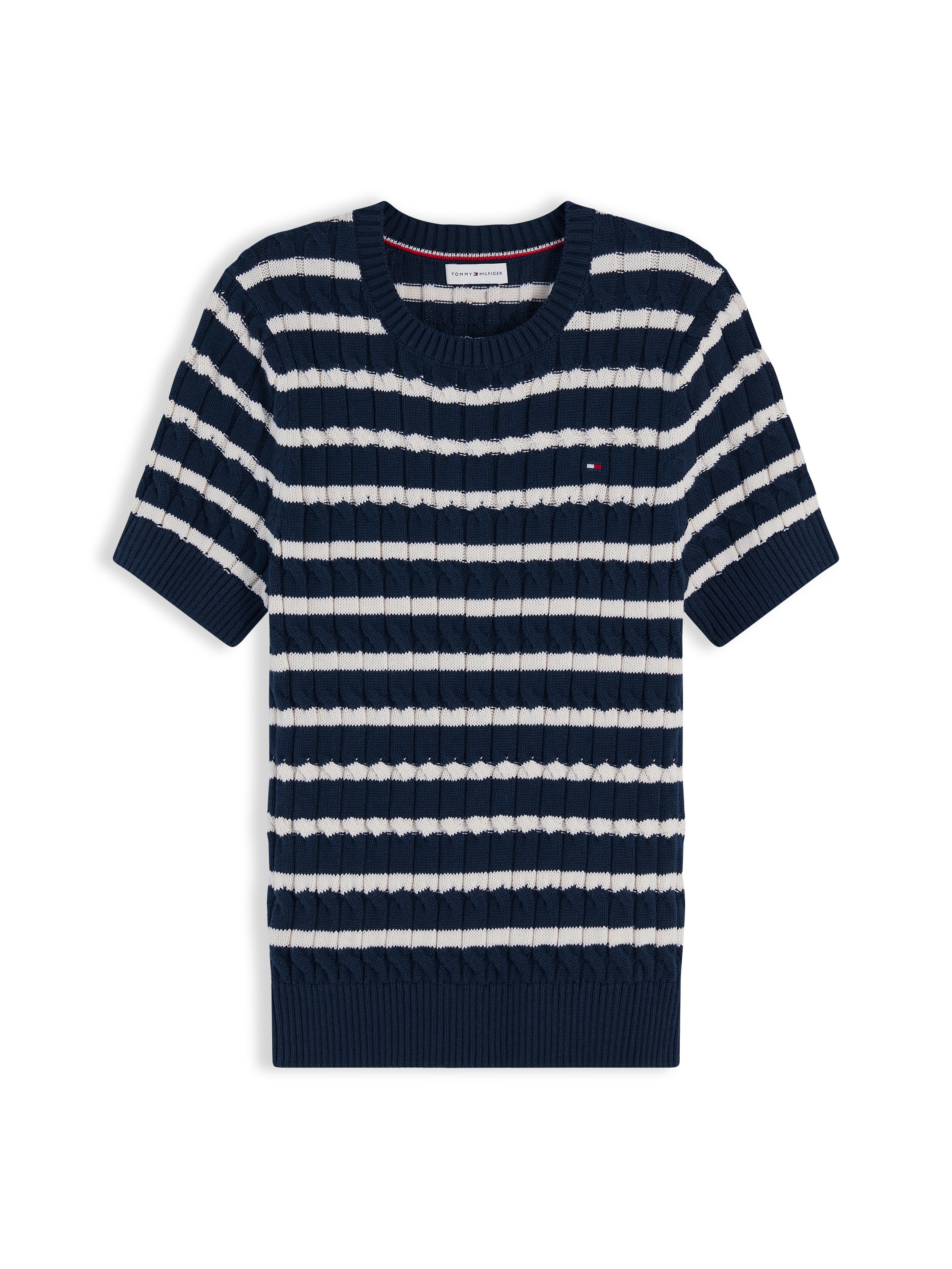 Tommy Hilfiger Kurzarmpullover »CO CABLE MID GG SS C-NK SWT« Baumwolle, mit Zopfmuster