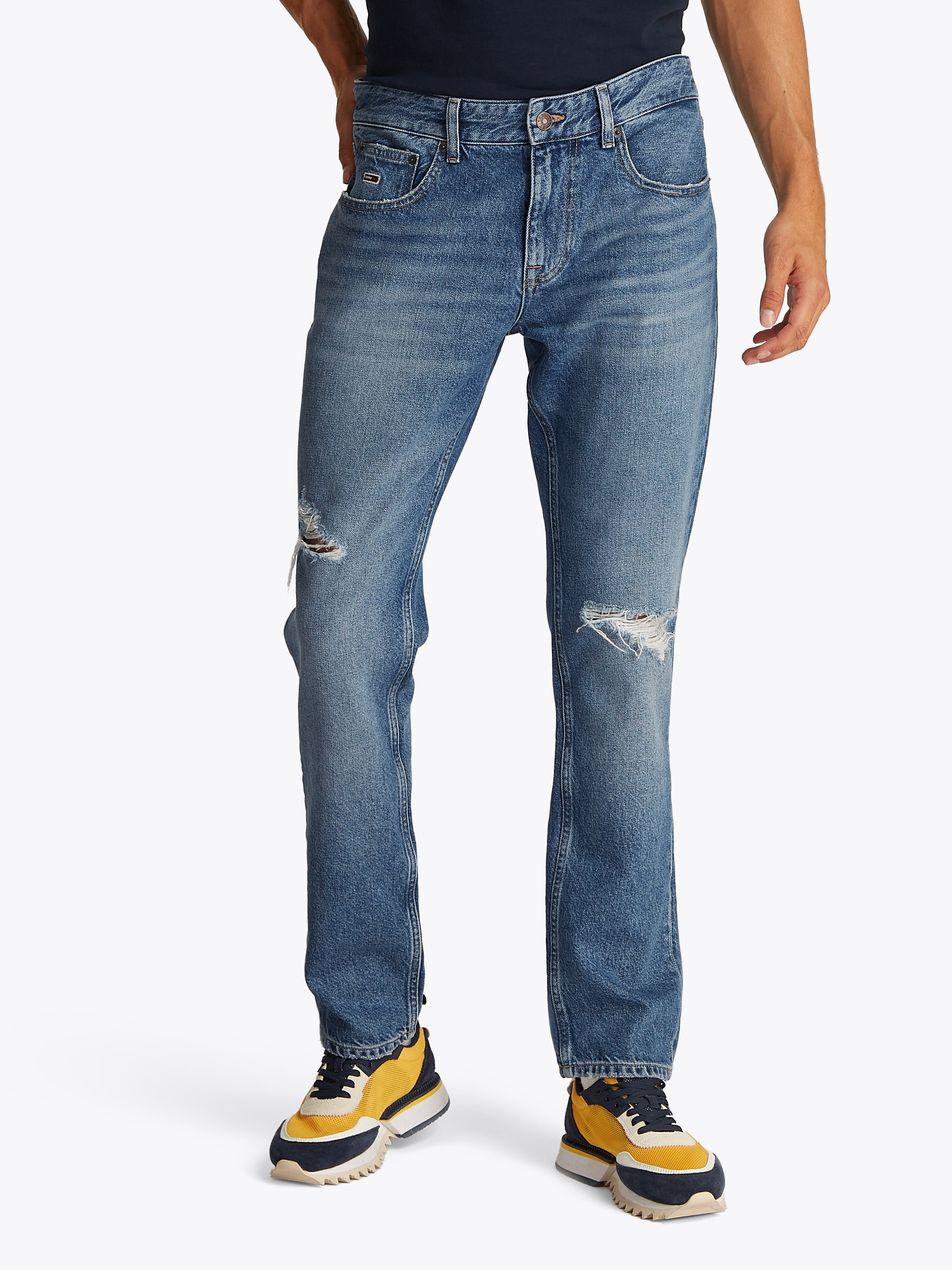 Slim-fit-Jeans TOMMY JEANS "Scanton Slim", Herren, Gr. 38, Länge 32, blau (denim medium), Denim/Jeans, Obermaterial: 82% Baumwolle, 18% Lyocell, slim fit lang, Jeans Slim-fit-Jeans, Slim‑Fit‑Jeans mit mittlerer Leibhöhe, 5‑Pocket‑Design