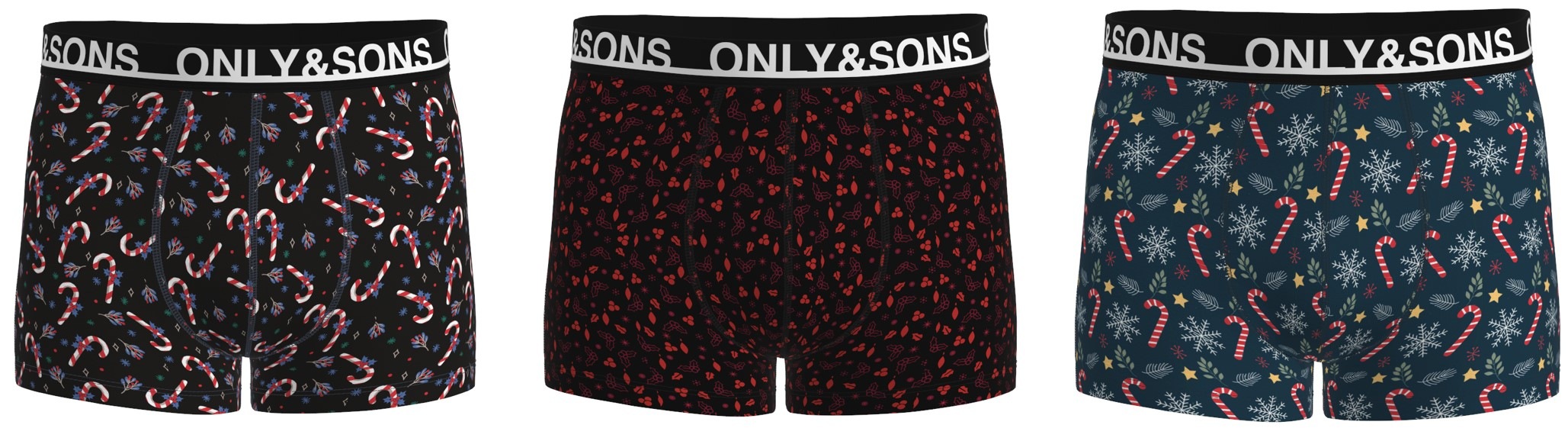 ONLY & SONS Herren Trunk "ONSXMAS TRUNK 3PACK", Gr. Sjet schwarz pack:candy cane, xmas decor, Jersey, Obermaterial: 95% Baumwolle, 5% Elasthan,