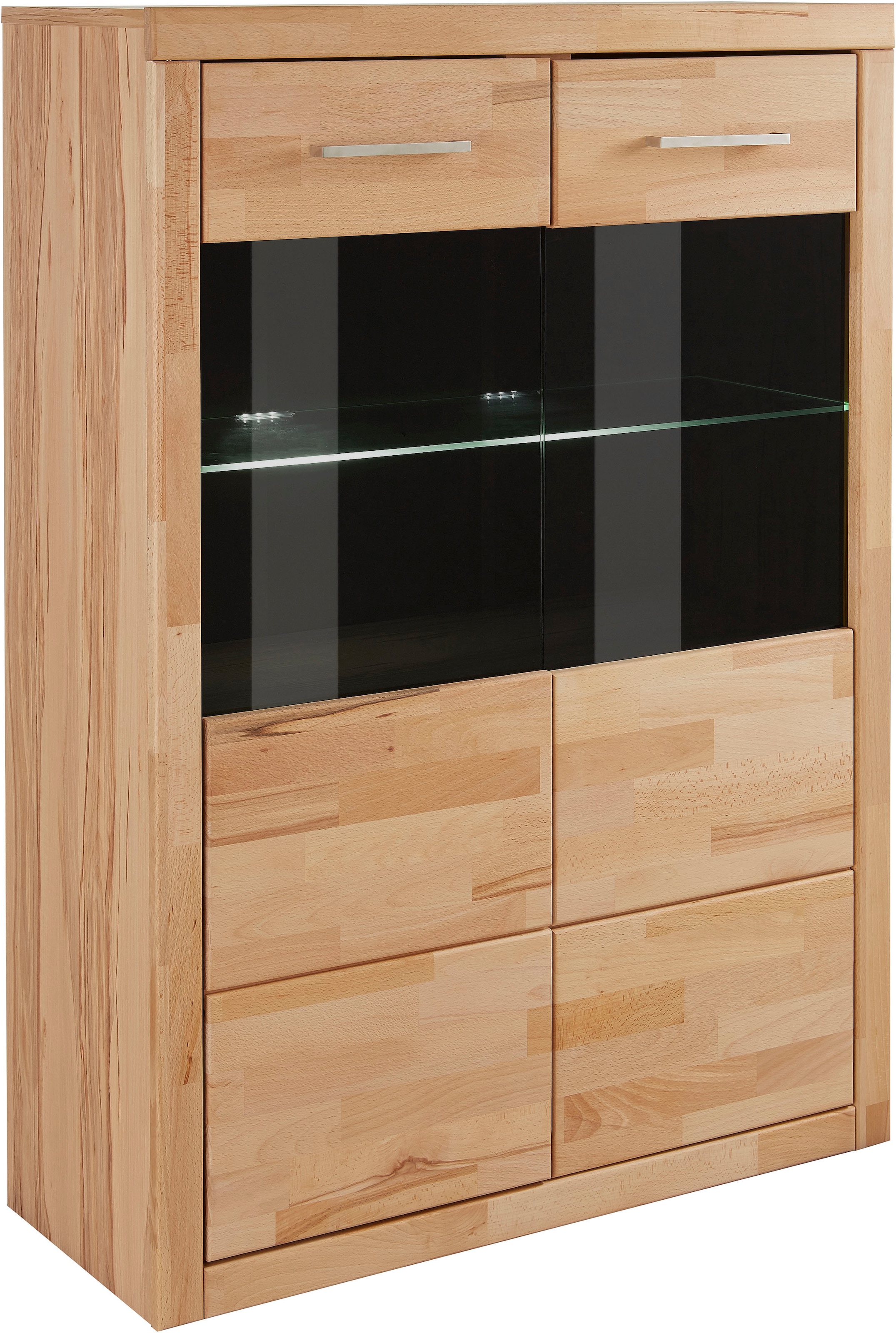 Home affaire Stauraumvitrine »Ribe,90cm breit,125cm hoch, Fronten Massivholz,4 breite Fächer«, Korpus Holzwerkstoff,2Türen mit Glaseinsatz, Böden versetzbar