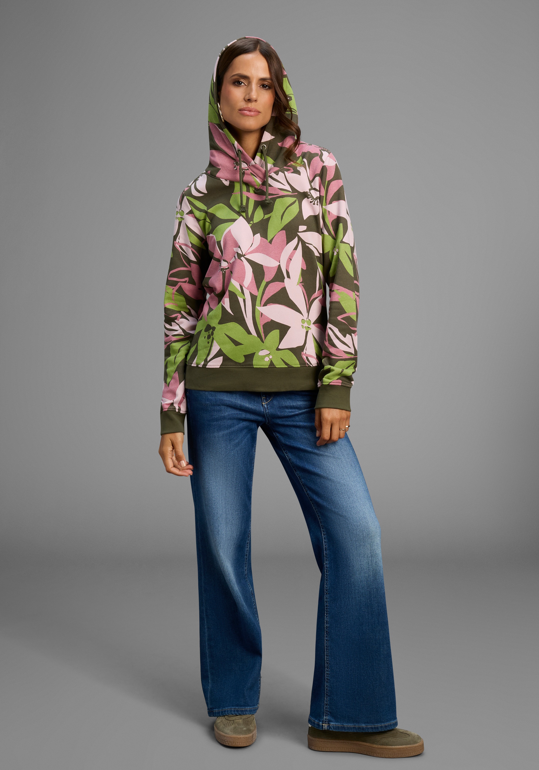 Laura Scott Sweater, Pflegeleichte Baumwollmischung mit Kapuze und Blumendruck