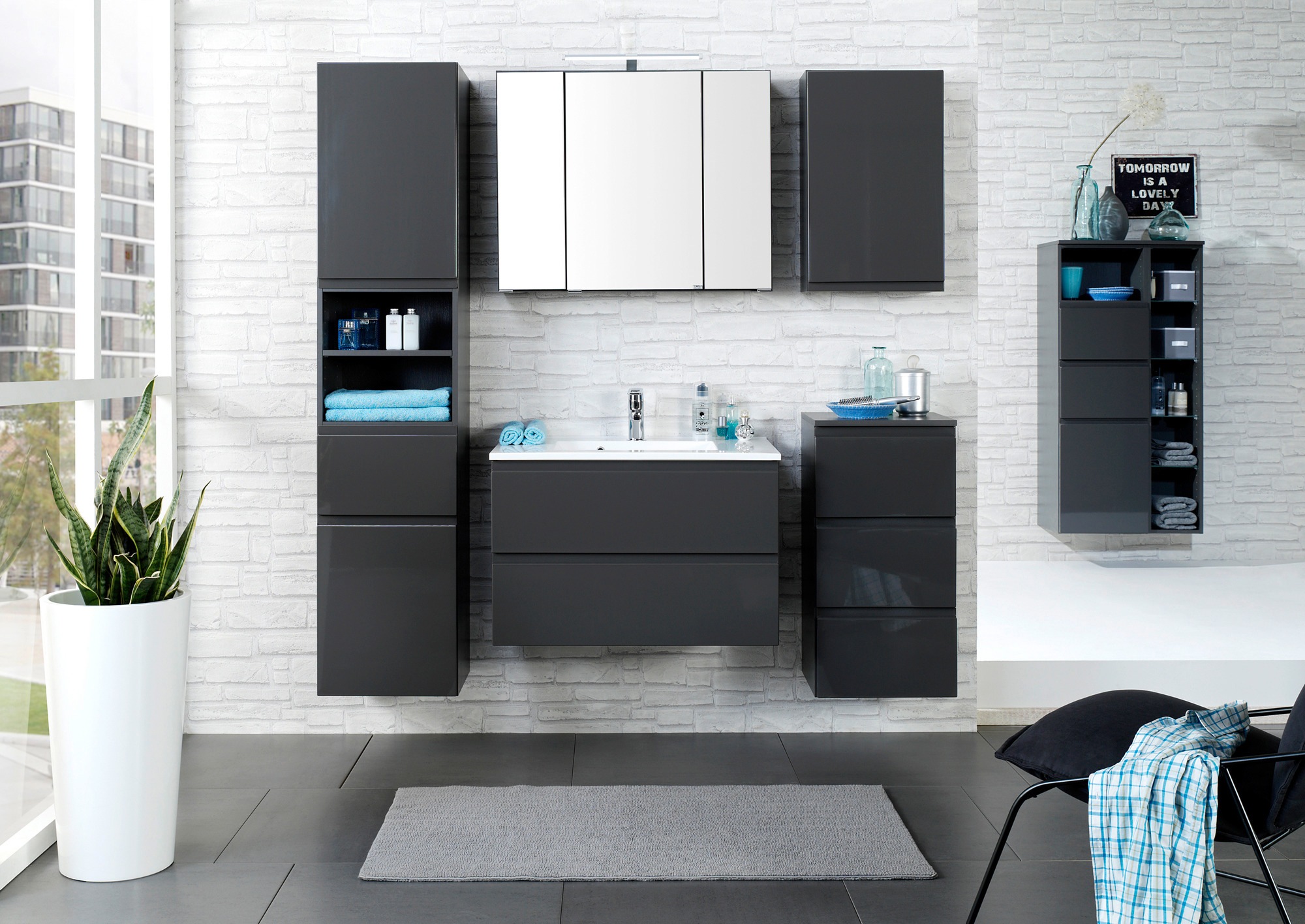 welltime Badmöbel-Set "Cardiff" 2 Stk. tlg. Breite 60 cm, griffloses Design günstig online kaufen