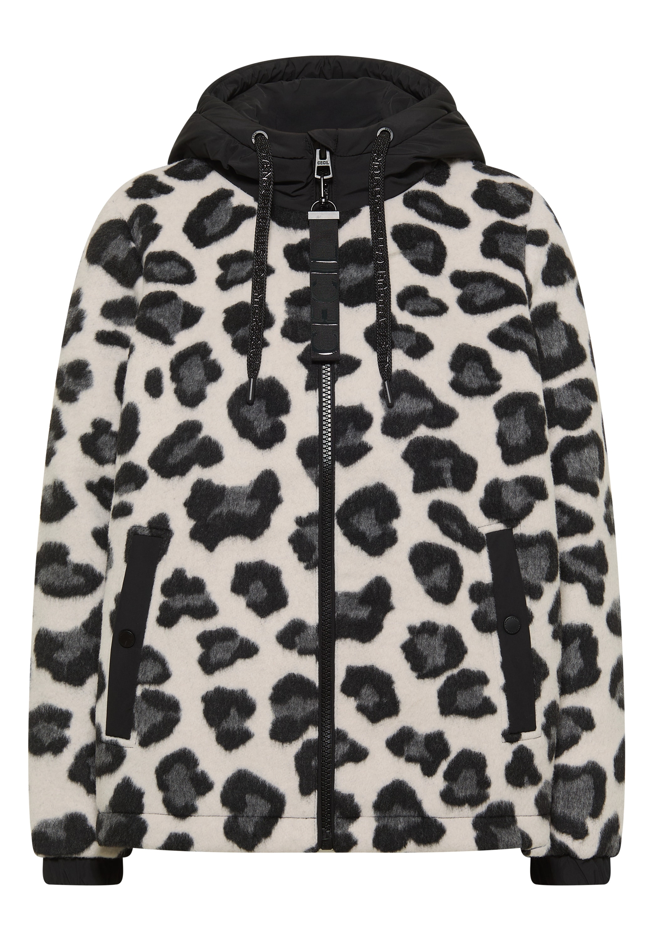 Cecil Plüschjacke mit Kapuze Materialmix, Plüsch mit Wollanteil