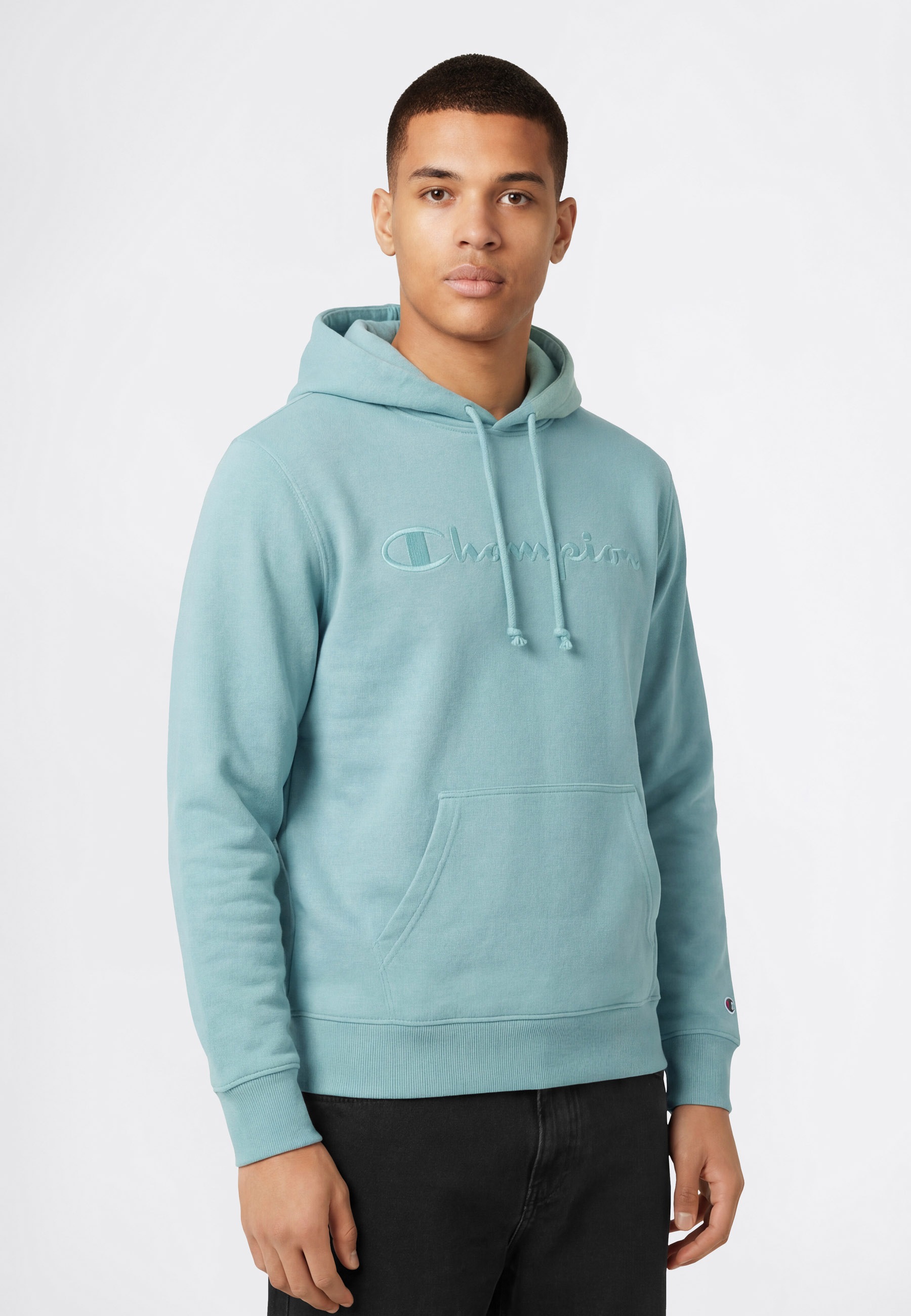 Kapuzensweatshirt CHAMPION "ICONS TONAL Terry Hoodie with Big Logo", Herren, Gr. M, stnb, Obermaterial: 70% Baumwolle, 30% Polyester, Sweatshirts, für sportliche Aktivitäten, sportlicher Stil, mit Kapuze