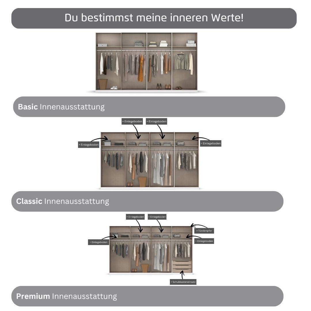 rauch Kleiderschrank, (in 3 verschiedenen Ausstattungen BASIC/CLASSIC/PREMIUM), mit hochwertigen Stangengriffen in Schwarz aus Metall MADE IN GERMANY