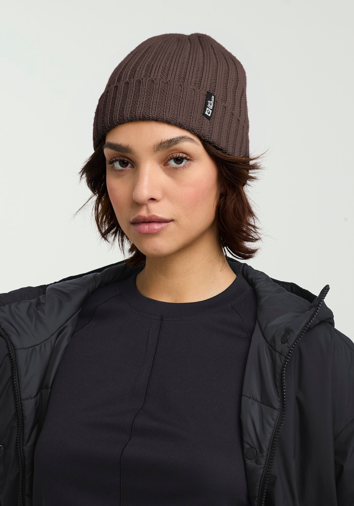 Beanie JACK WOLFSKIN "RIB KNIT BEANIE", Herren, Gr. onesize, peat, Obermaterial: 50% Poyacryl, 50% Wolle, Mützen Beanie 3