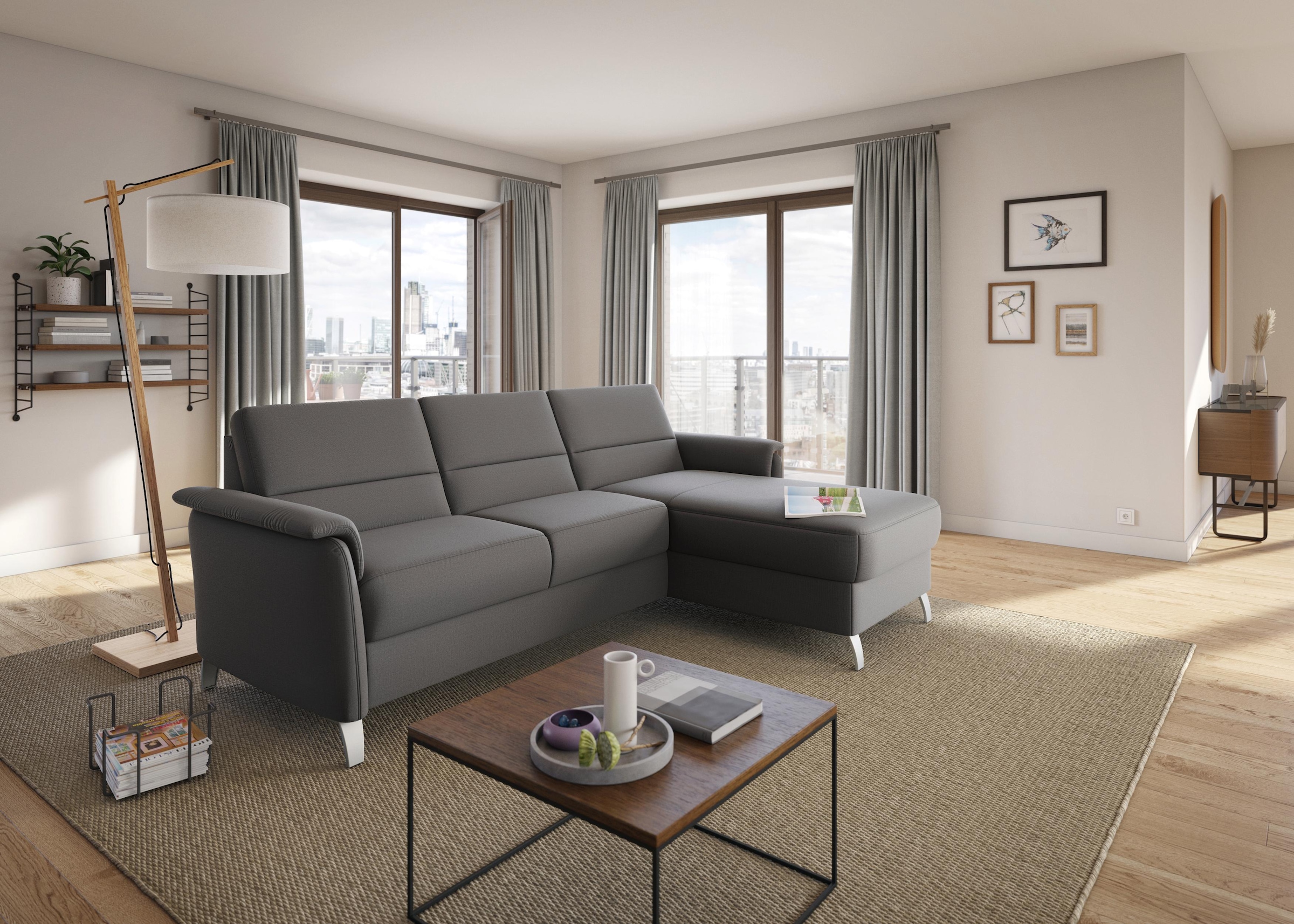 sit&more Ecksofa »Palmera L-Form«, Federkern, wahlweise mit Bettfunktion und mit/ohne Stauraum