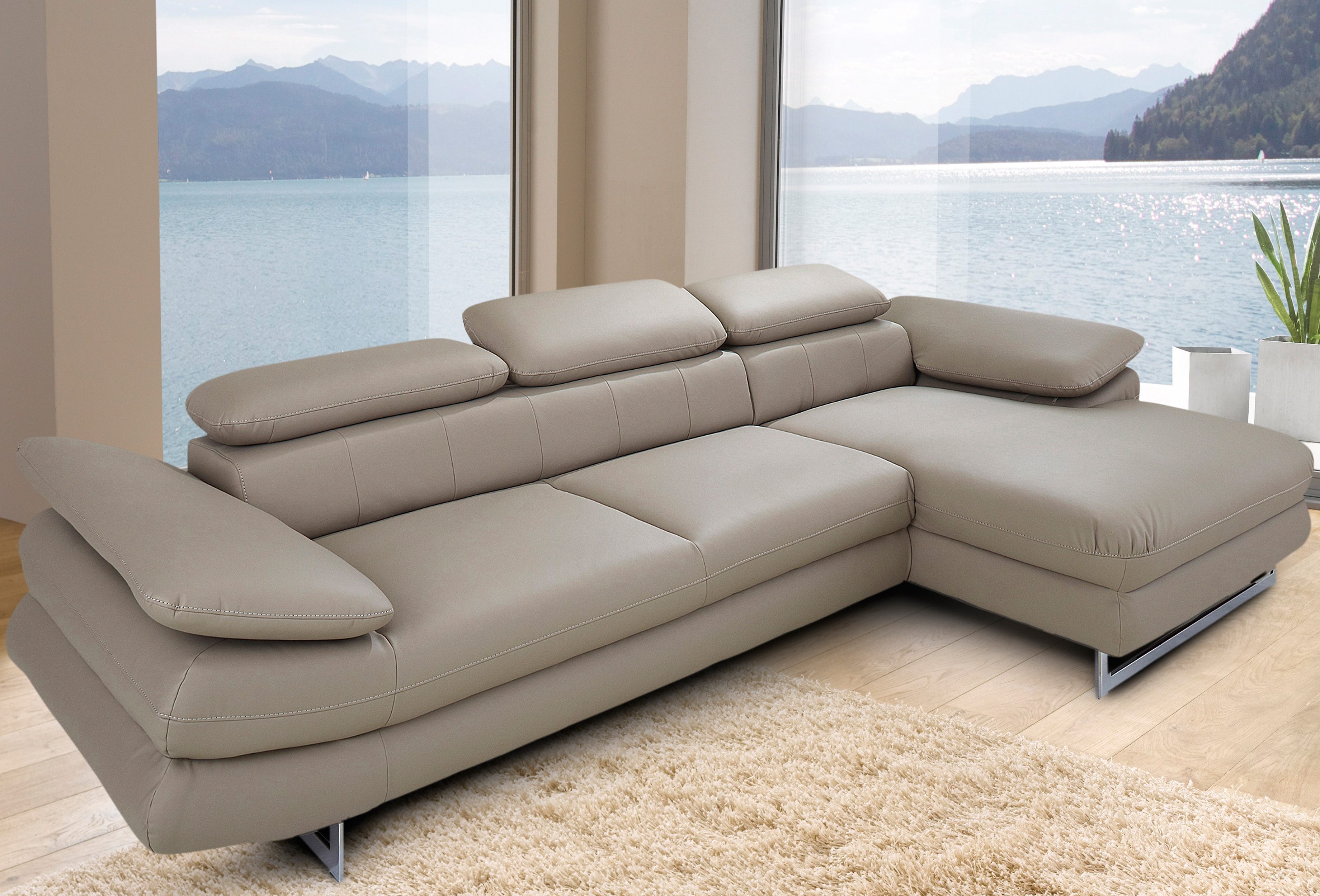 COTTA Ecksofa "Solution L-Form, B:286cm,modern mit Relaxarmlehne, Wellenunterfederung" mit Arm- & Kopfteilverstellung, wahlweise mit Schlaffunktion
